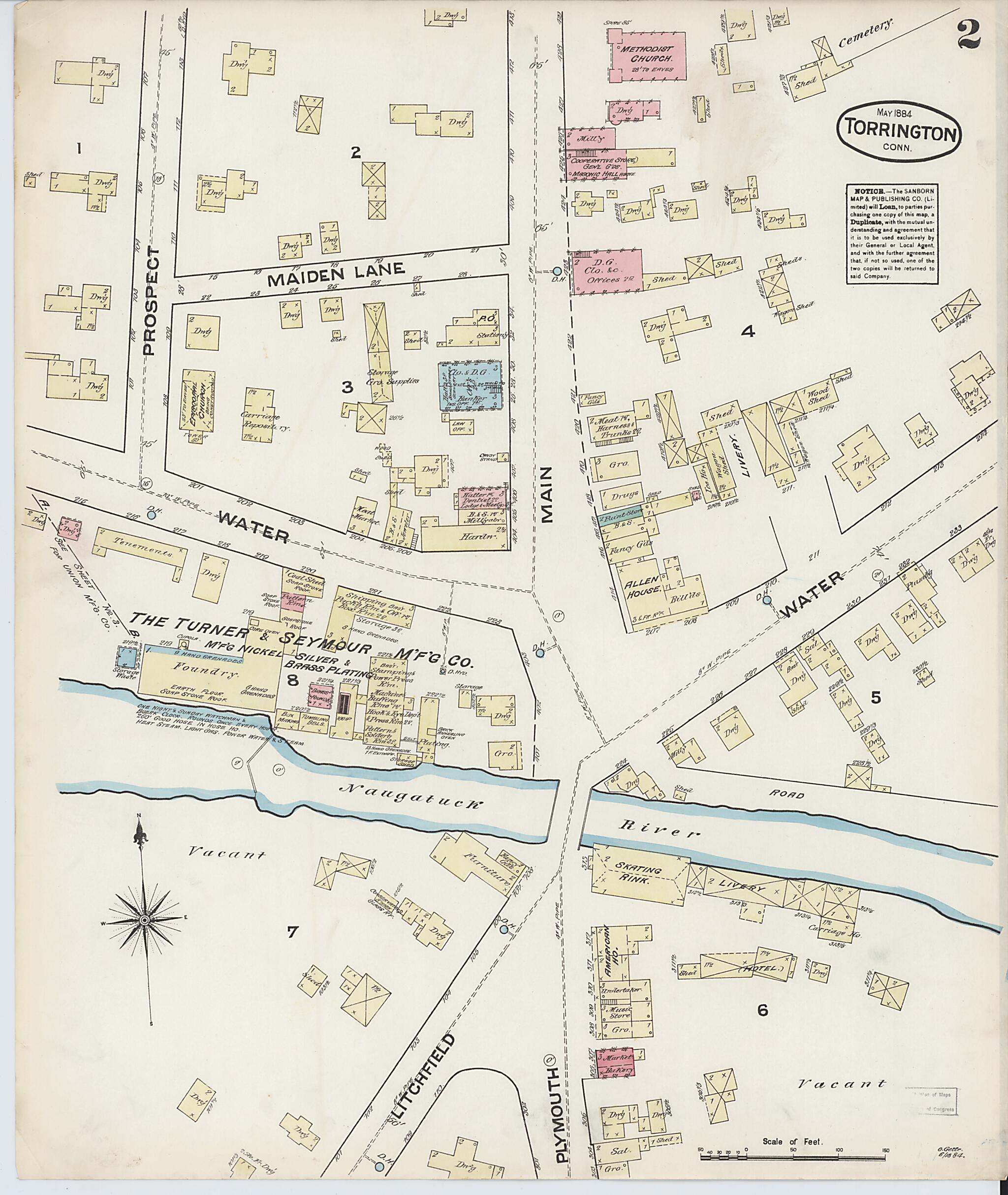 This old map of Torrington, Litchfield County, Connecticut was created by Sanborn Map Company in 1884