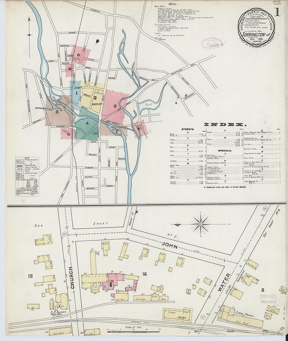 This old map of Torrington, Litchfield County, Connecticut was created by Sanborn Map Company in 1891