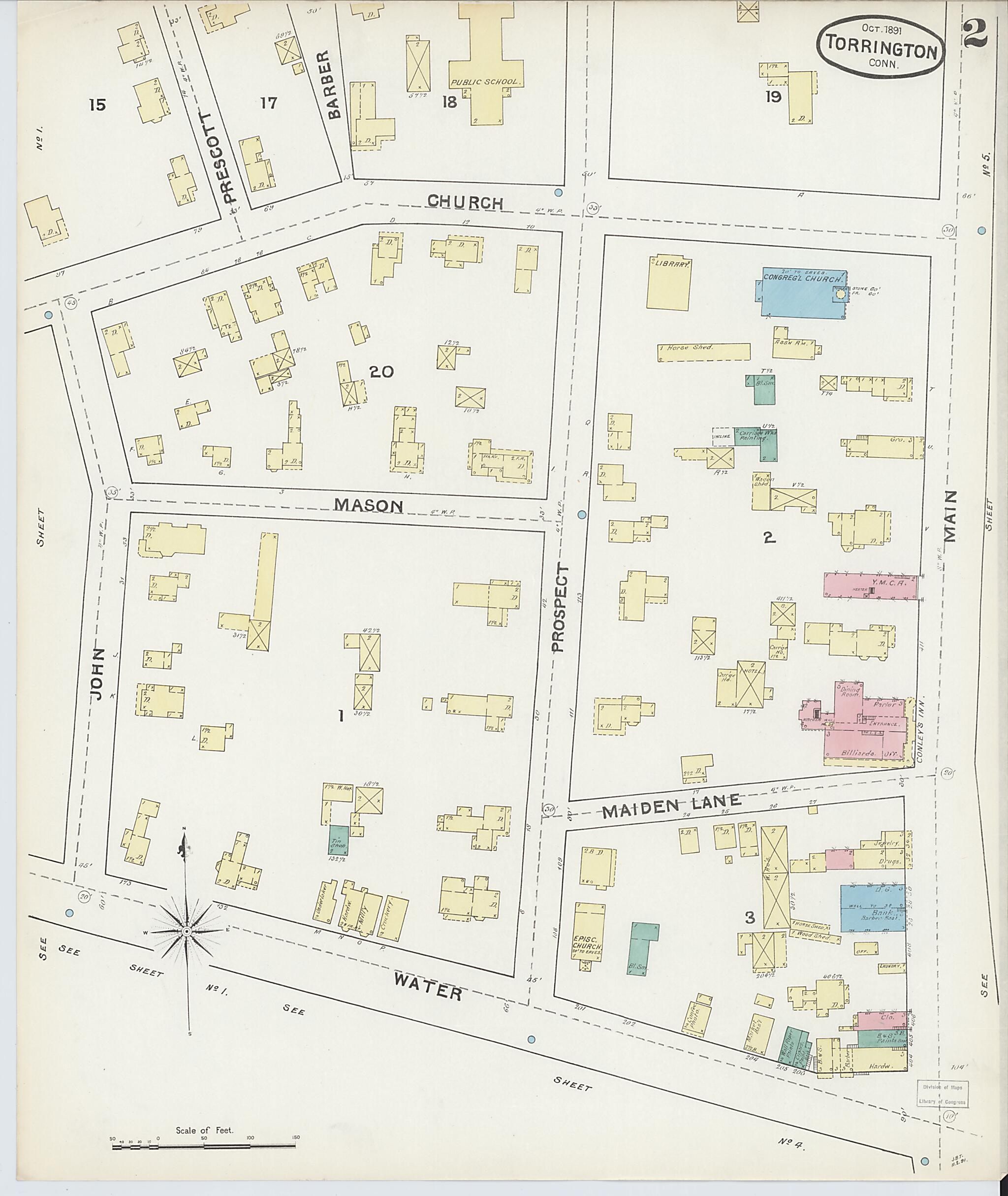 This old map of Torrington, Litchfield County, Connecticut was created by Sanborn Map Company in 1891