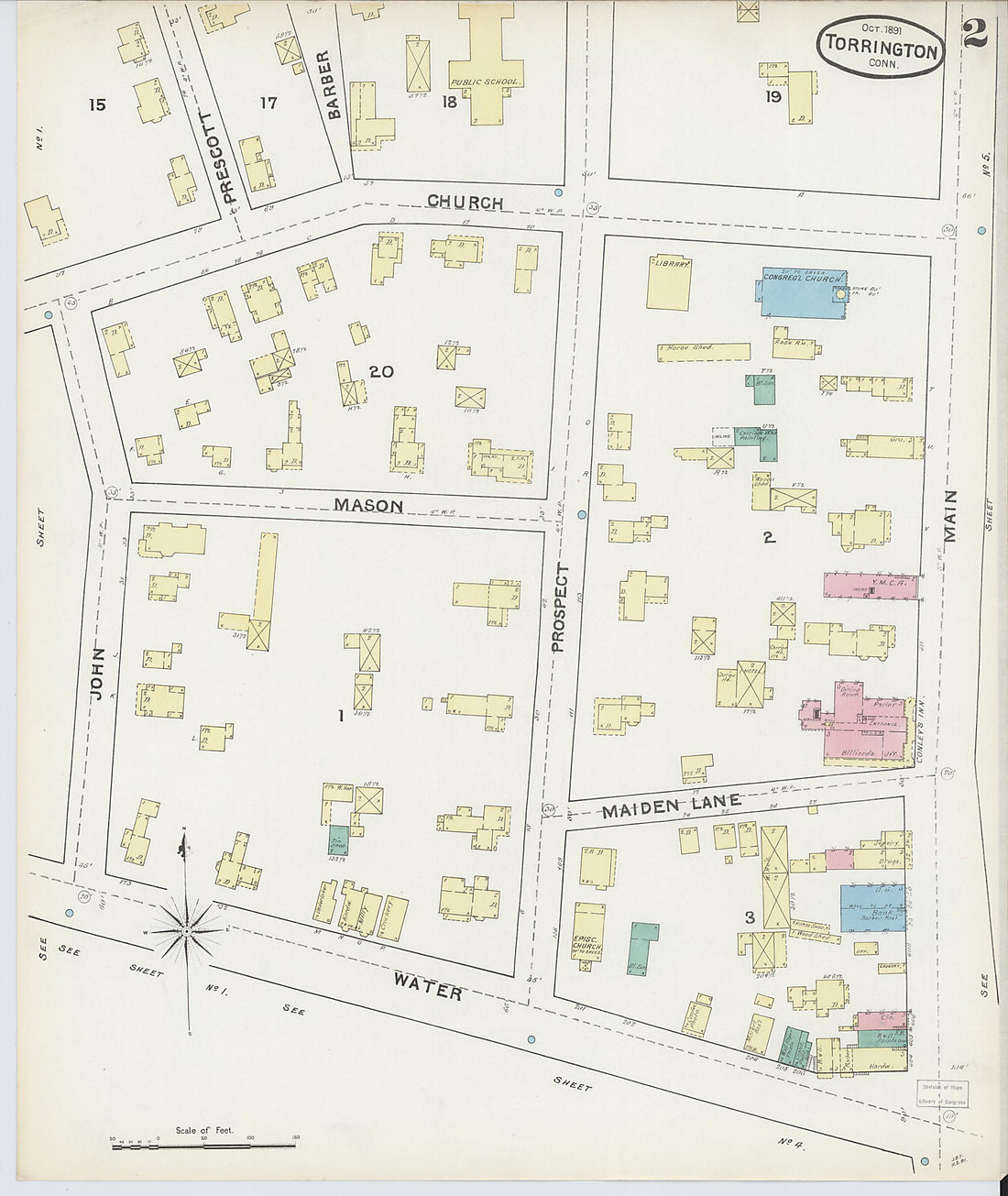 This old map of Torrington, Litchfield County, Connecticut was created by Sanborn Map Company in 1891
