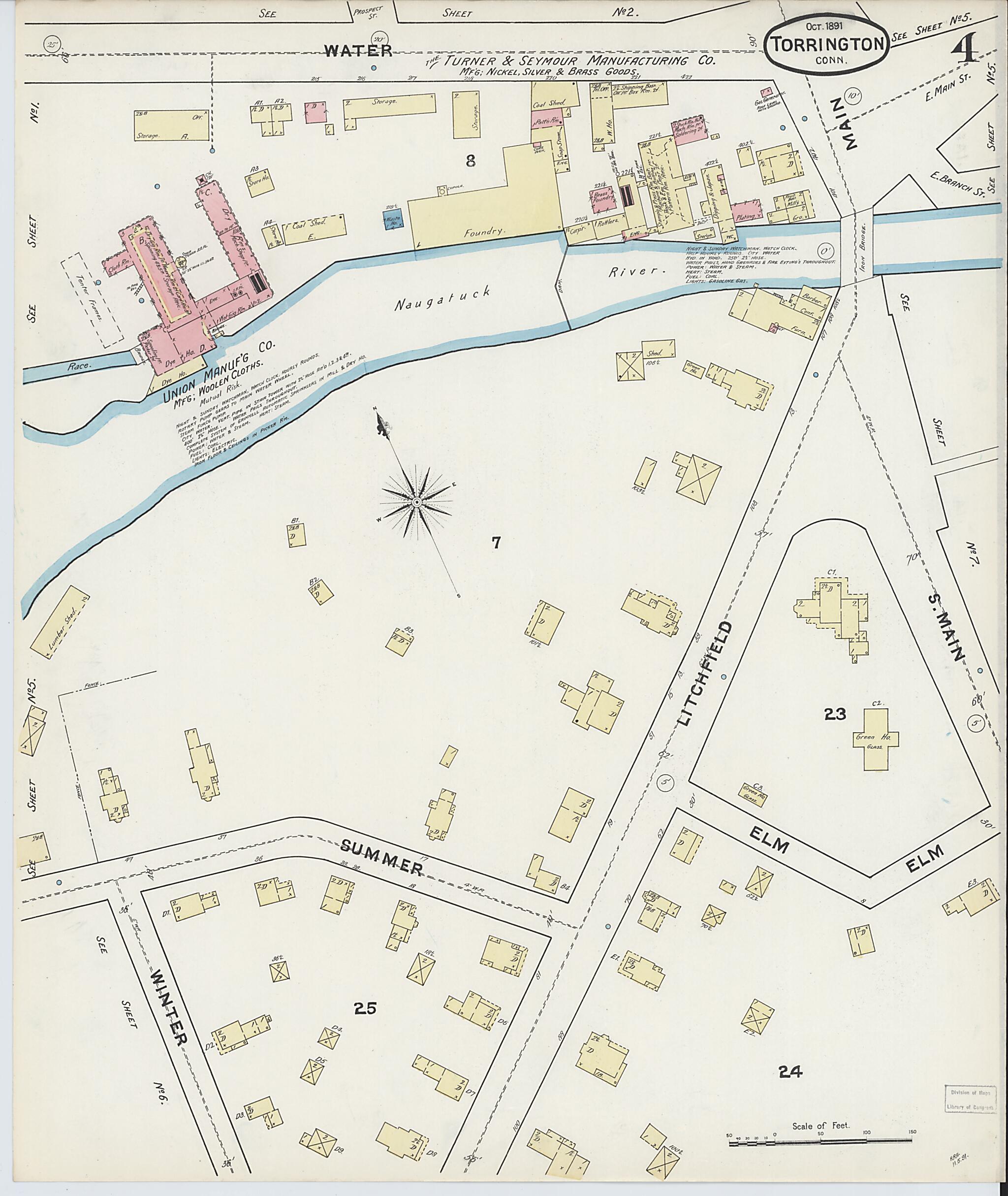 This old map of Torrington, Litchfield County, Connecticut was created by Sanborn Map Company in 1891