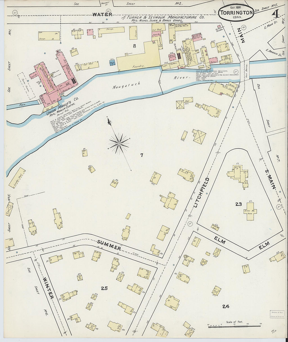 This old map of Torrington, Litchfield County, Connecticut was created by Sanborn Map Company in 1891