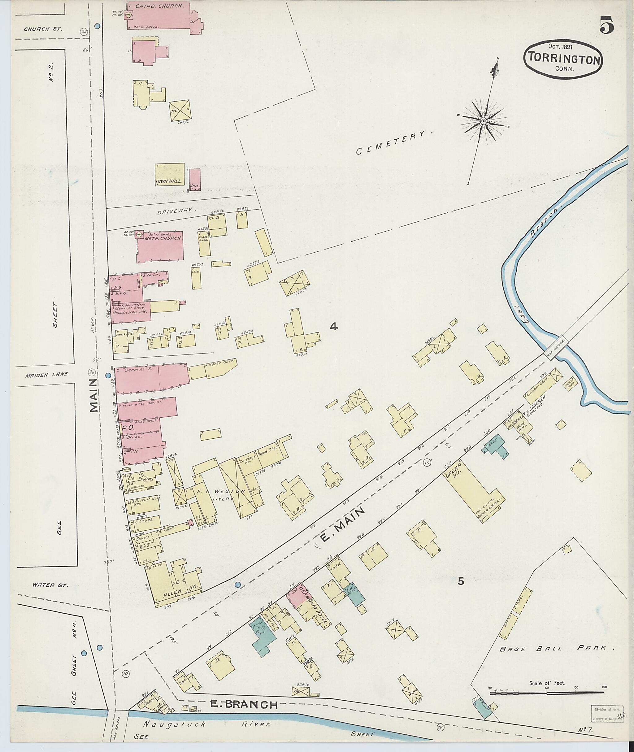 This old map of Torrington, Litchfield County, Connecticut was created by Sanborn Map Company in 1891