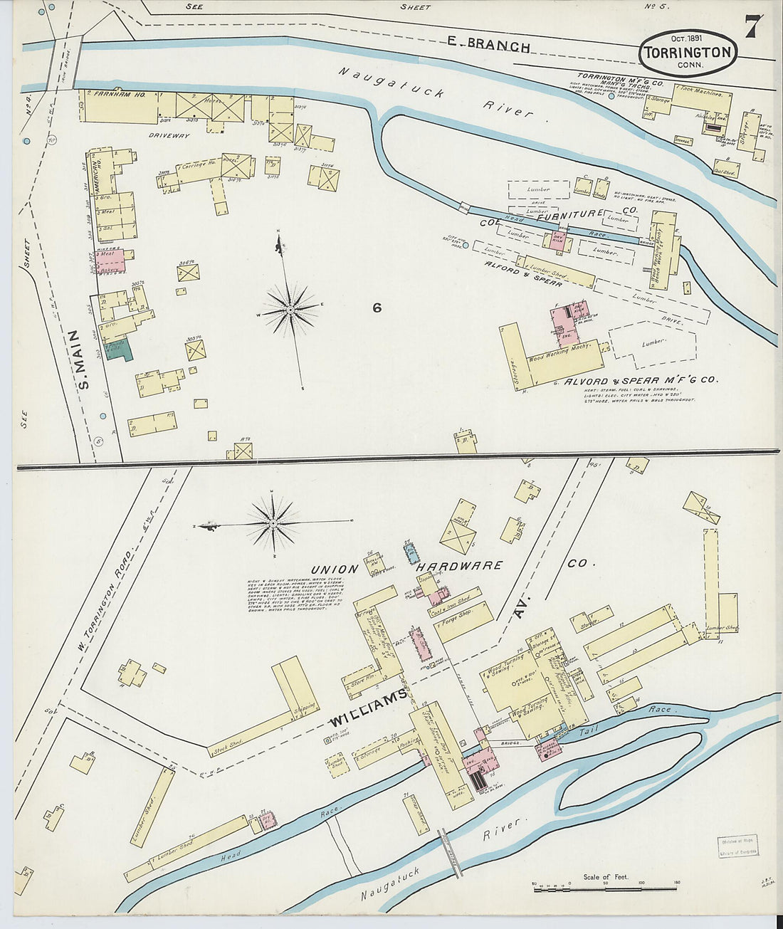 This old map of Torrington, Litchfield County, Connecticut was created by Sanborn Map Company in 1891