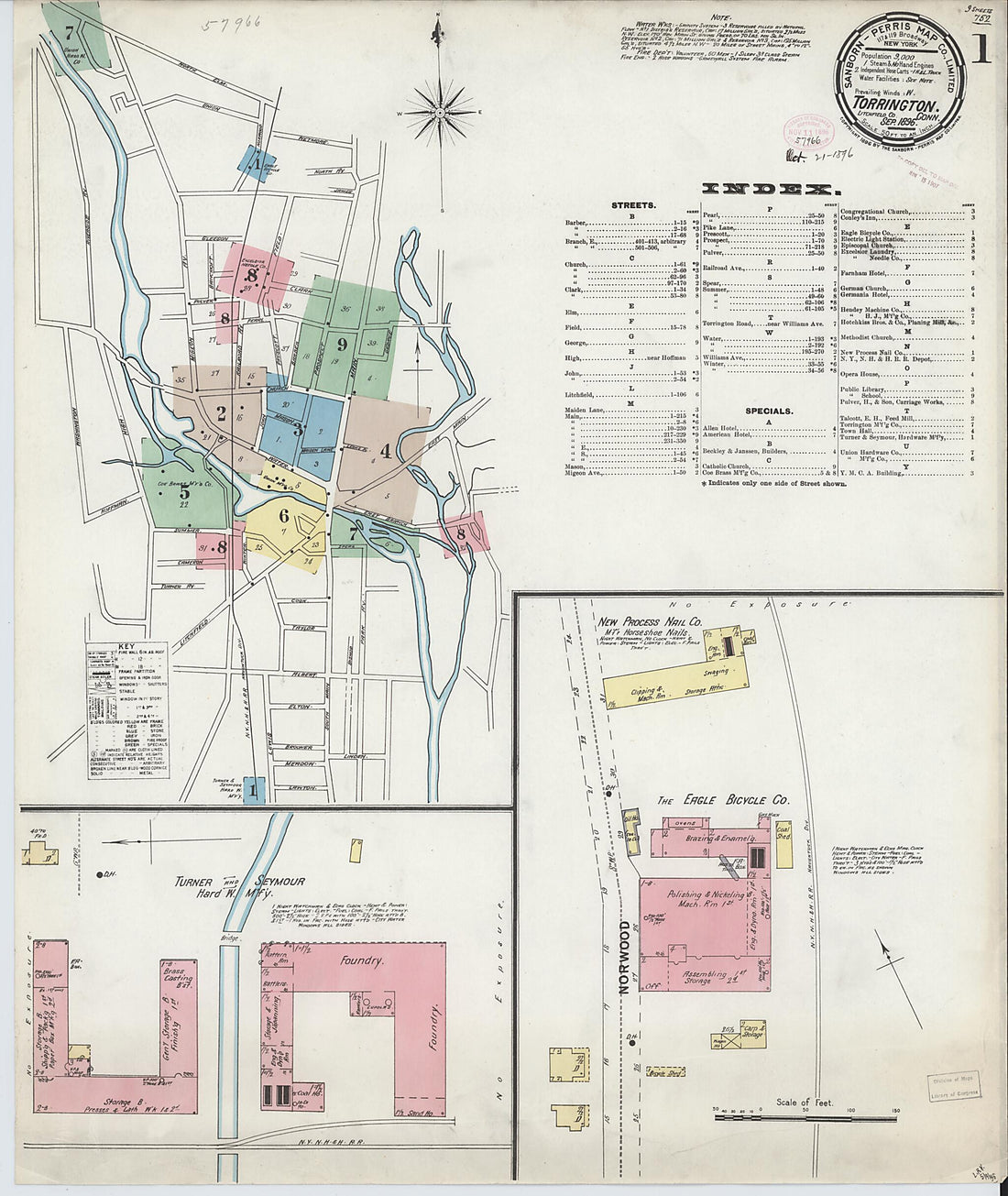 This old map of Torrington, Litchfield County, Connecticut was created by Sanborn Map Company in 1896