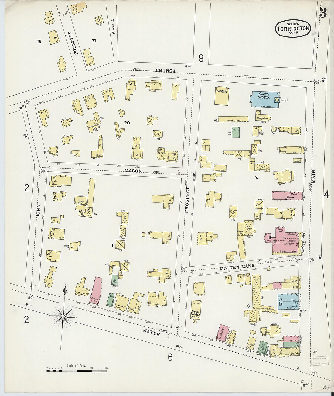 This old map of Torrington, Litchfield County, Connecticut was created by Sanborn Map Company in 1896