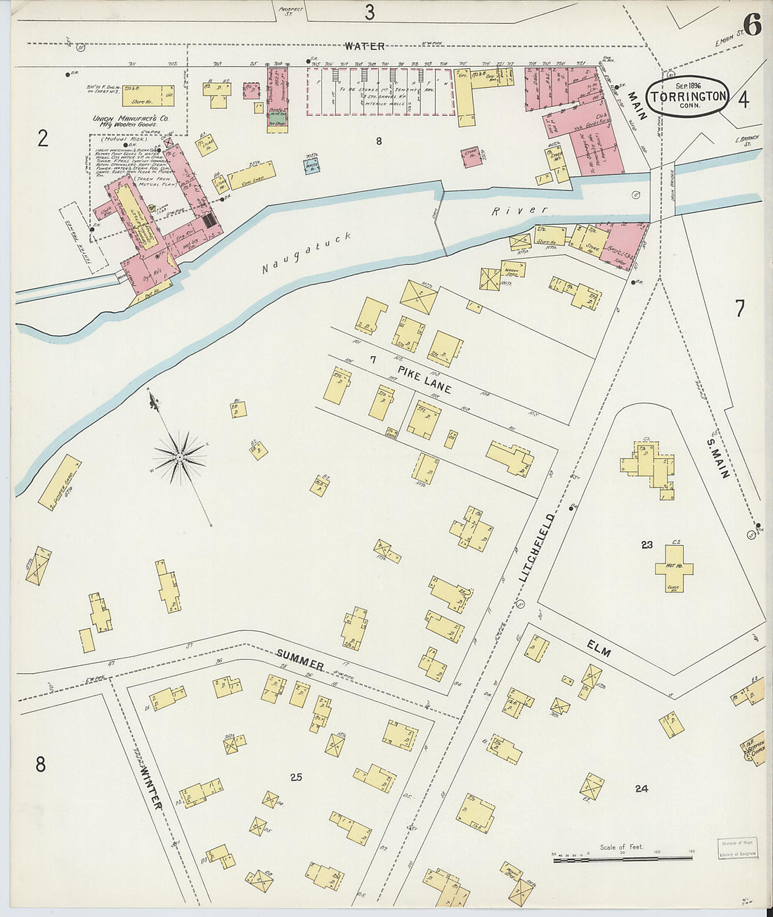 This old map of Torrington, Litchfield County, Connecticut was created by Sanborn Map Company in 1896