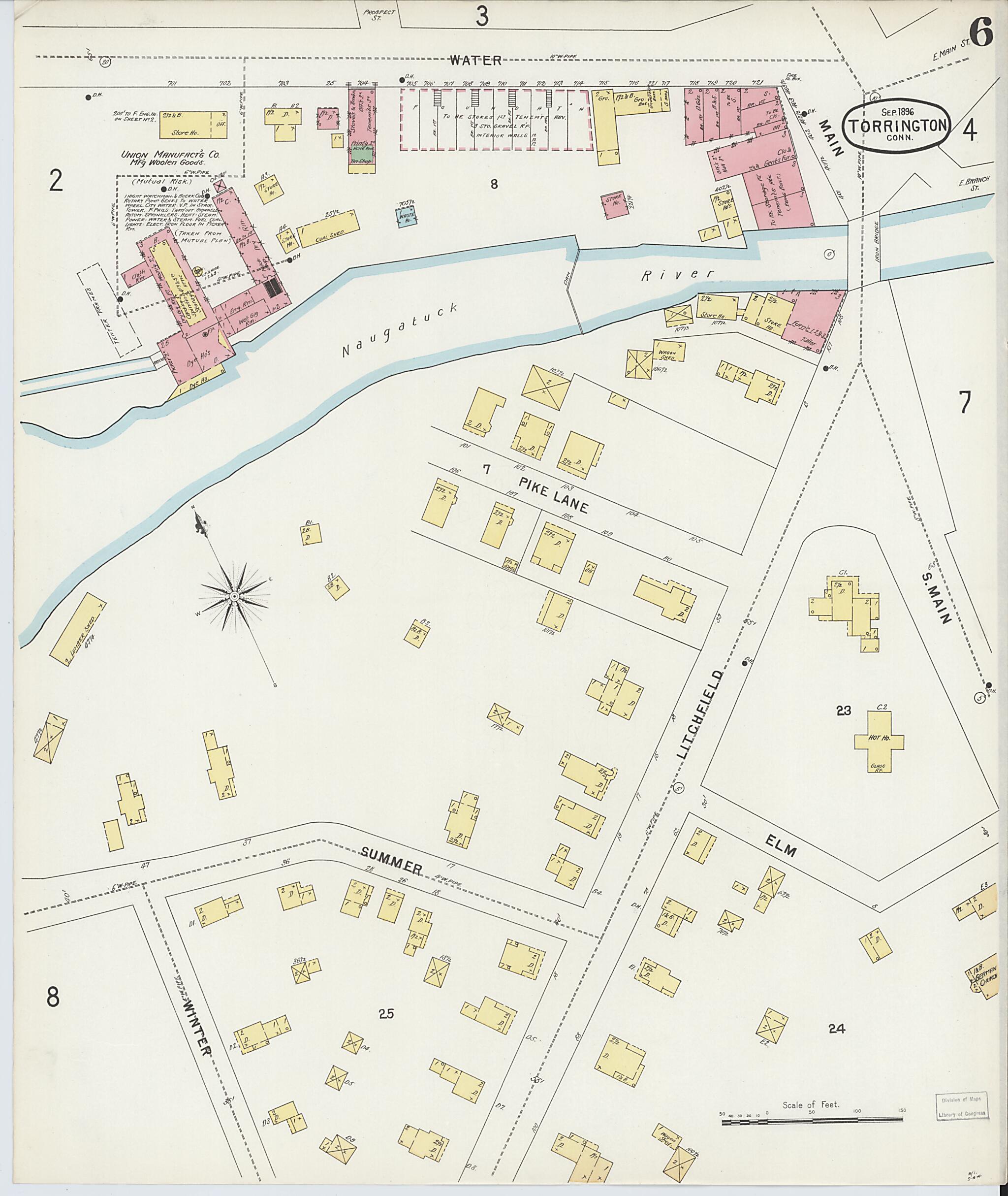 This old map of Torrington, Litchfield County, Connecticut was created by Sanborn Map Company in 1896