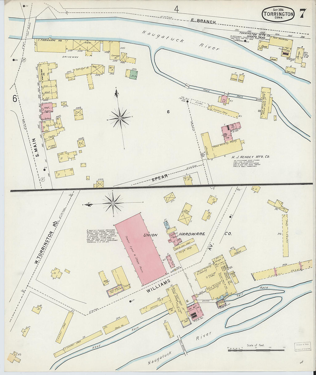 This old map of Torrington, Litchfield County, Connecticut was created by Sanborn Map Company in 1896