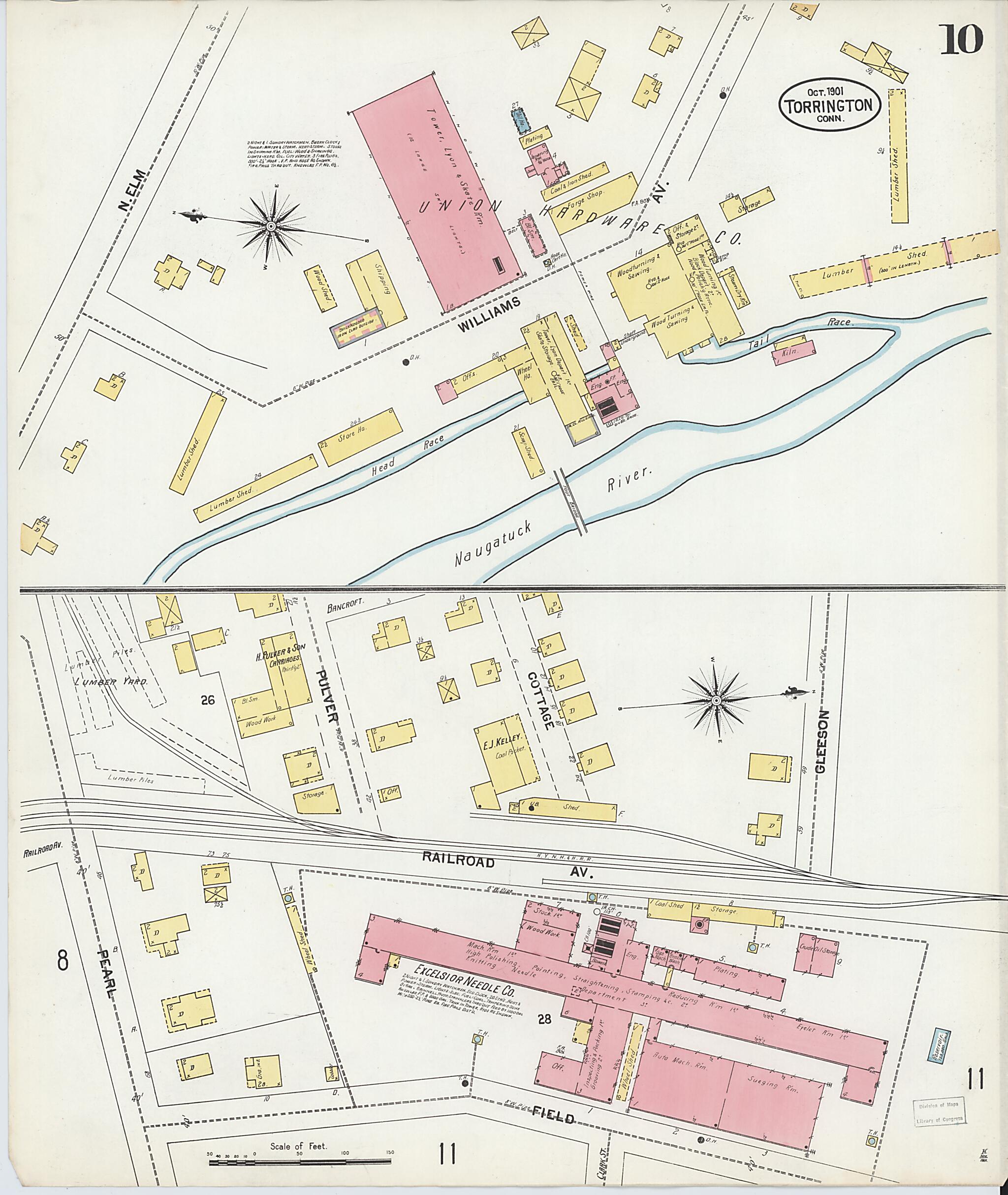 This old map of Torrington, Litchfield County, Connecticut was created by Sanborn Map Company in 1901