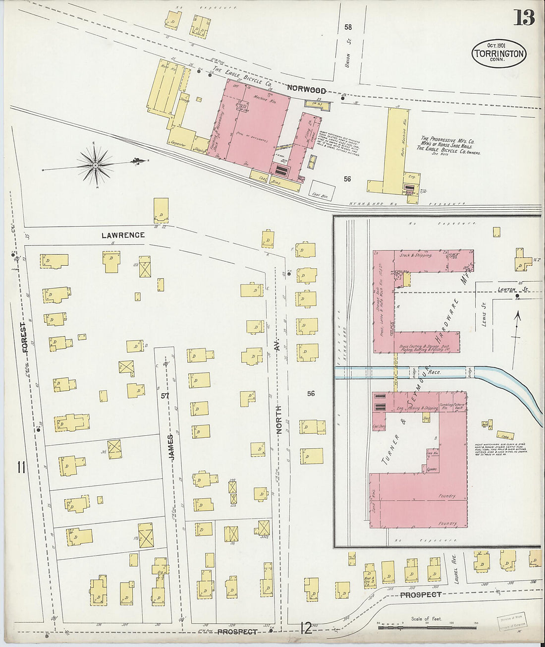 This old map of Torrington, Litchfield County, Connecticut was created by Sanborn Map Company in 1901