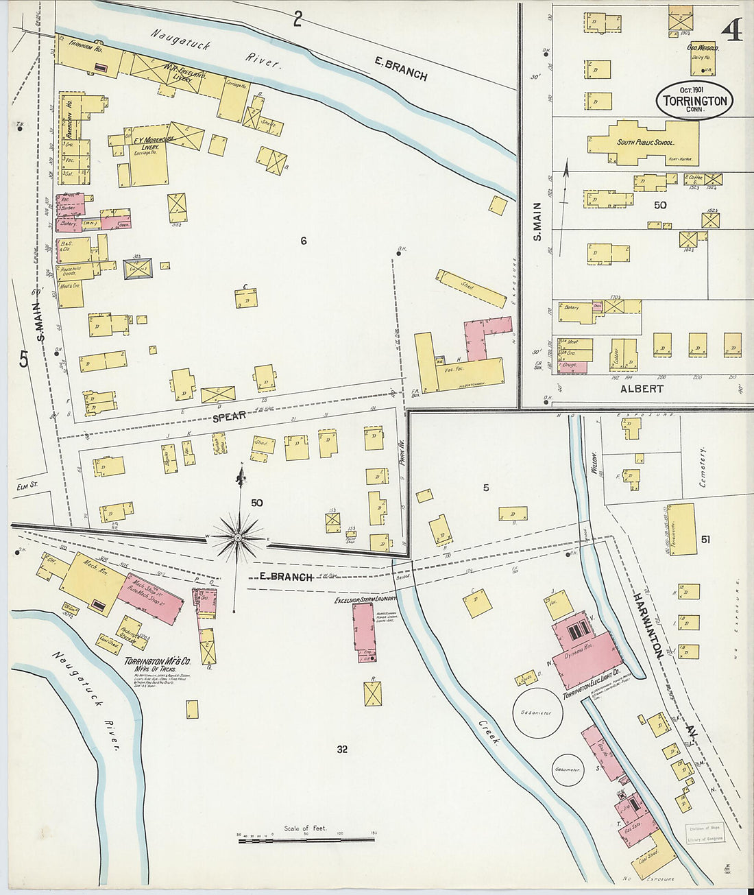 This old map of Torrington, Litchfield County, Connecticut was created by Sanborn Map Company in 1901