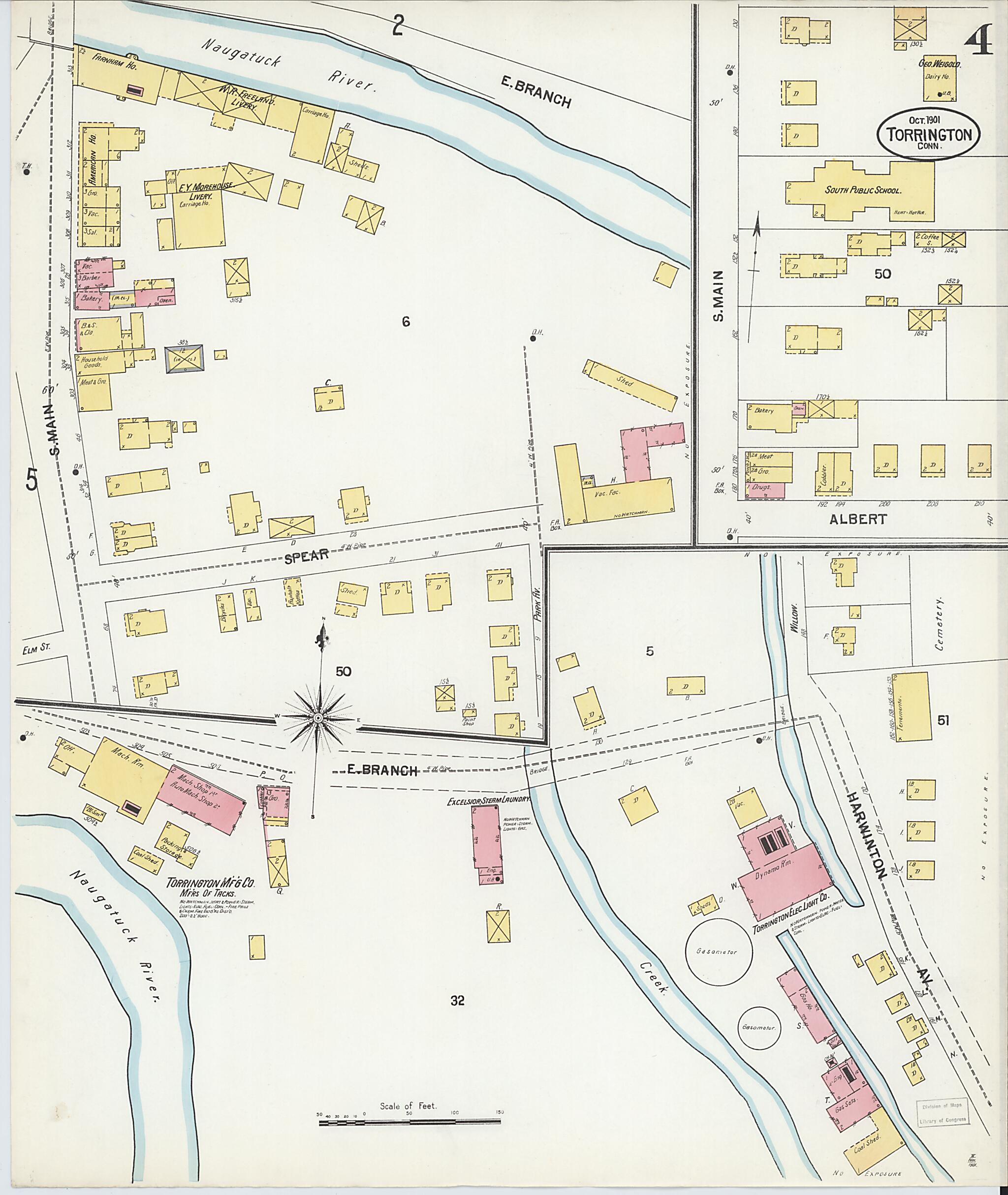 This old map of Torrington, Litchfield County, Connecticut was created by Sanborn Map Company in 1901