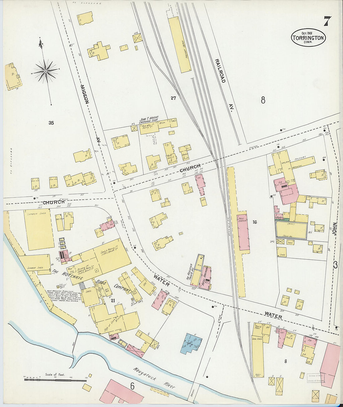 This old map of Torrington, Litchfield County, Connecticut was created by Sanborn Map Company in 1901