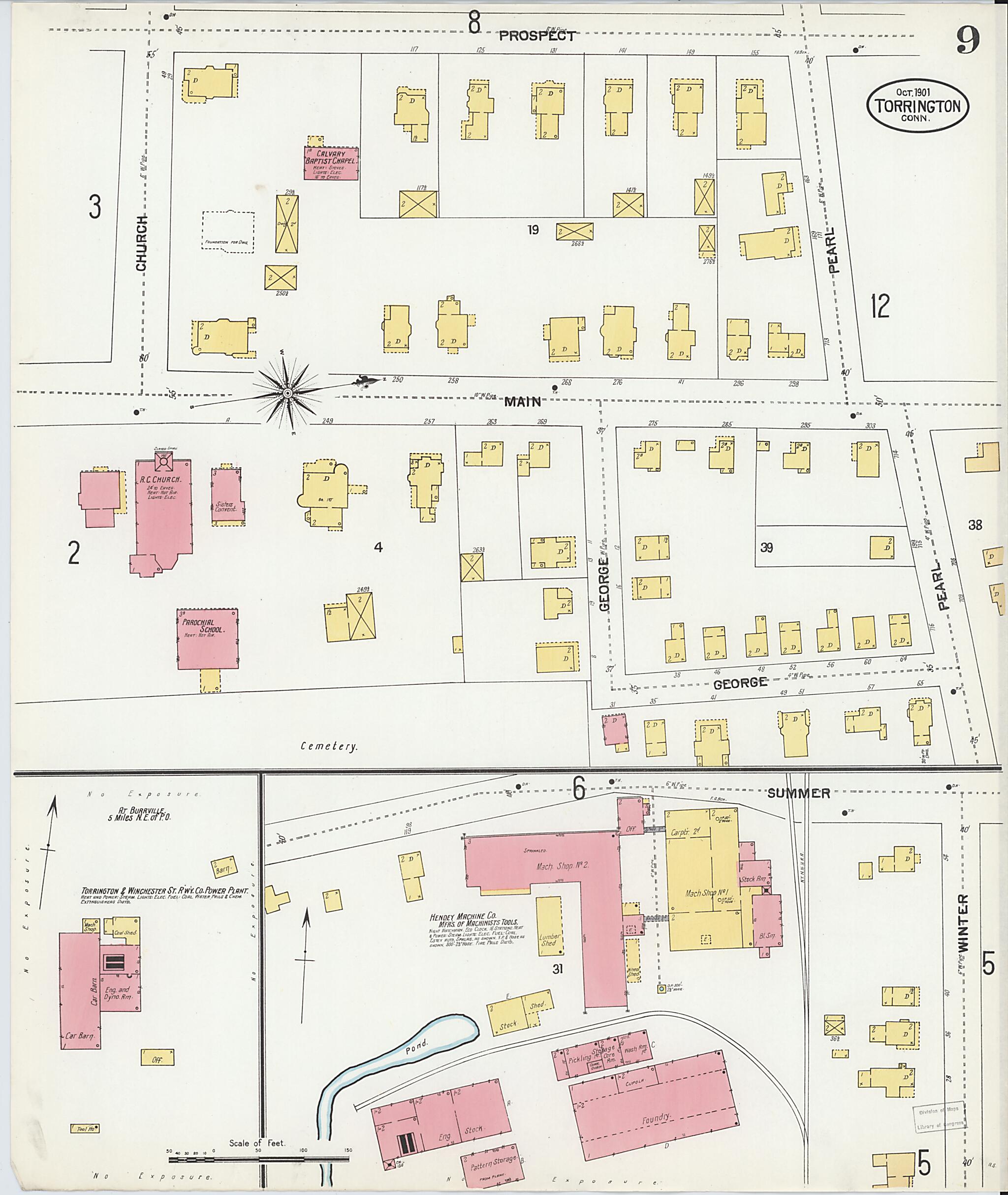 This old map of Torrington, Litchfield County, Connecticut was created by Sanborn Map Company in 1901