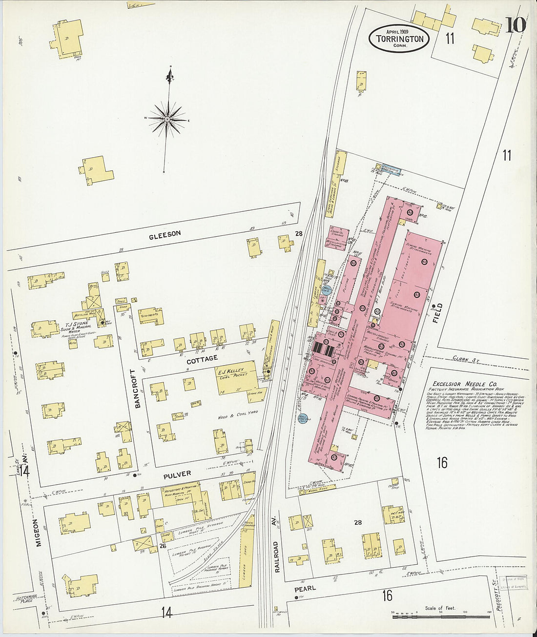 This old map of Torrington, Litchfield County, Connecticut was created by Sanborn Map Company in 1909