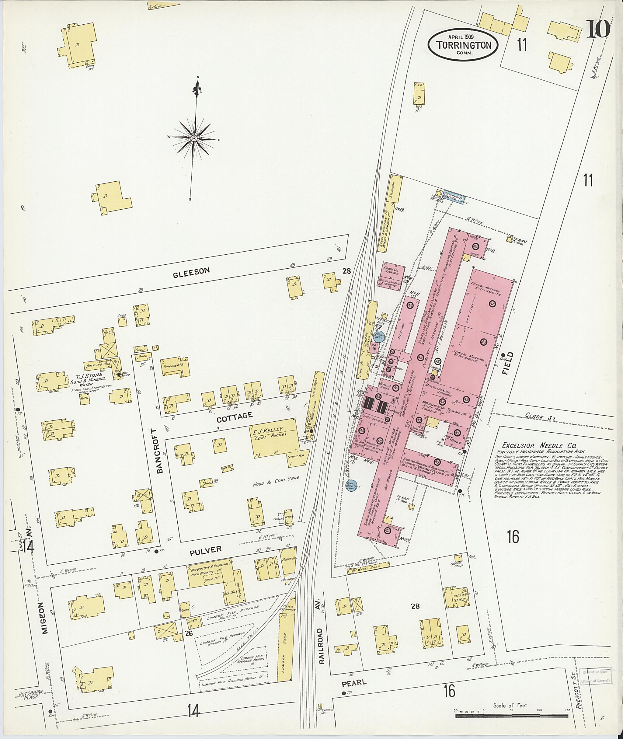 This old map of Torrington, Litchfield County, Connecticut was created by Sanborn Map Company in 1909