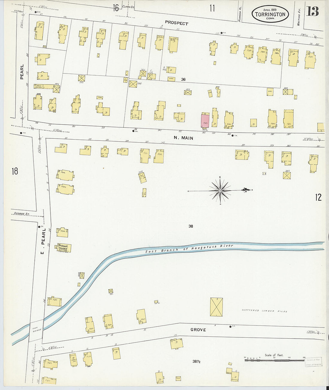 This old map of Torrington, Litchfield County, Connecticut was created by Sanborn Map Company in 1909