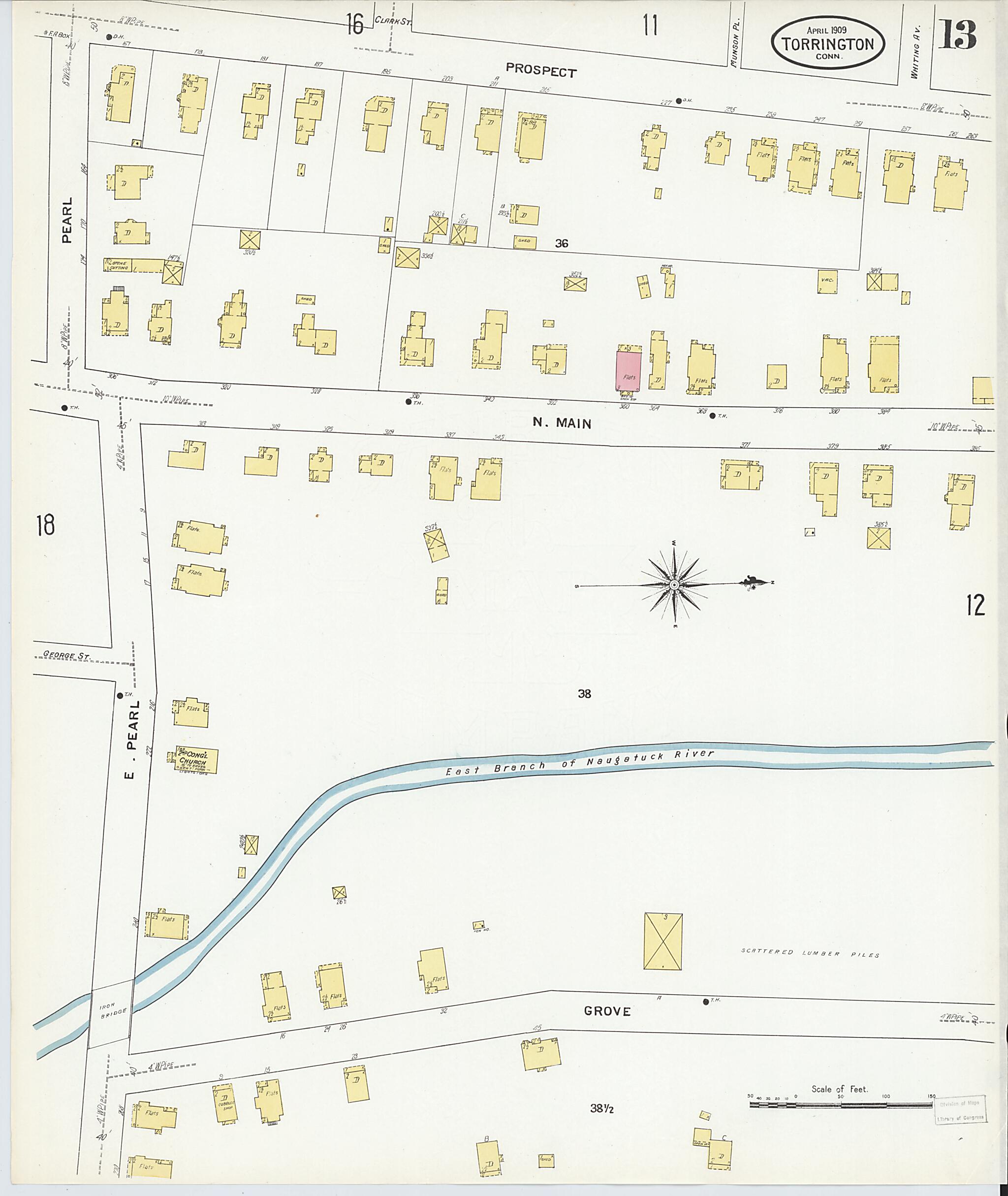 This old map of Torrington, Litchfield County, Connecticut was created by Sanborn Map Company in 1909