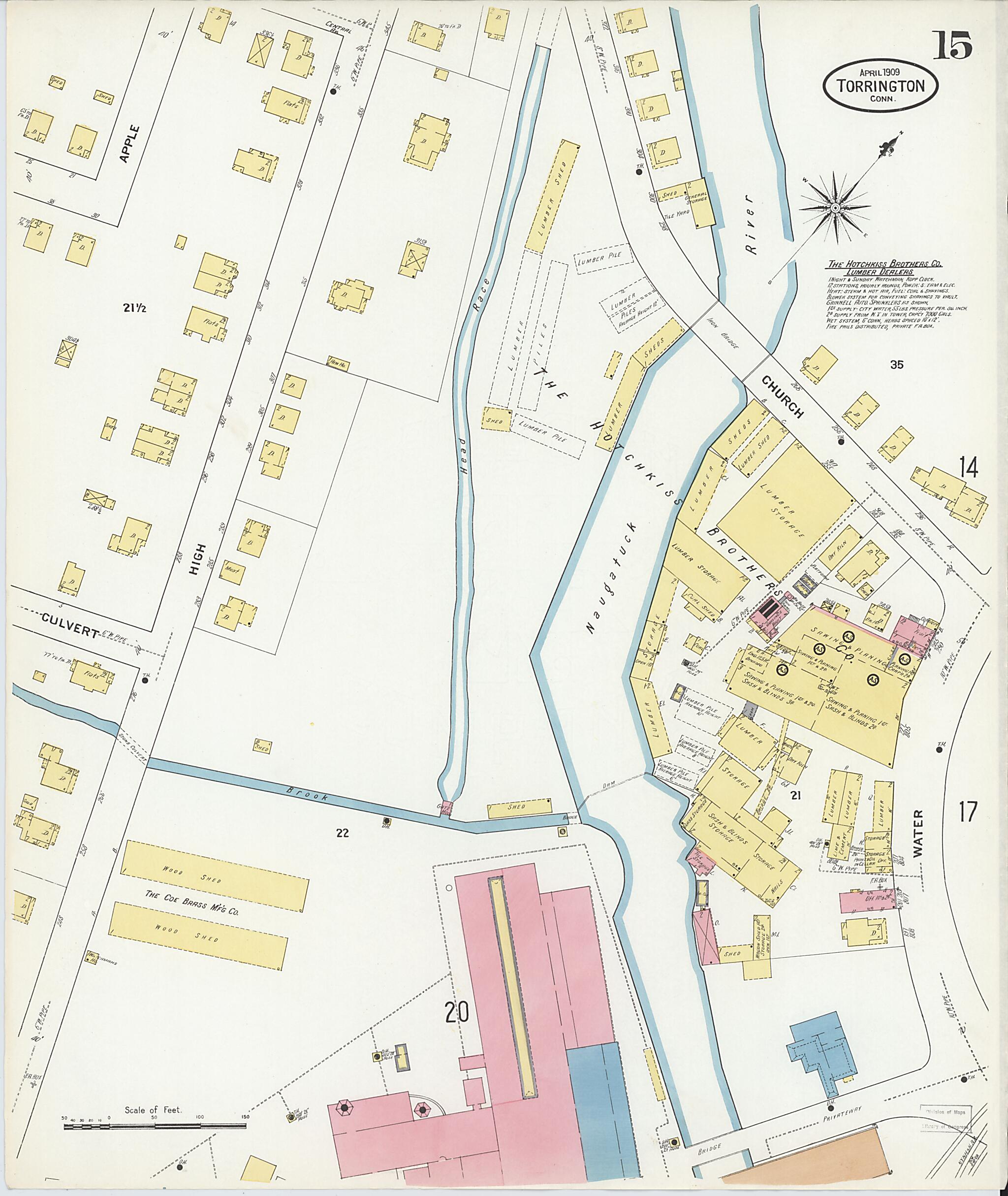 This old map of Torrington, Litchfield County, Connecticut was created by Sanborn Map Company in 1909