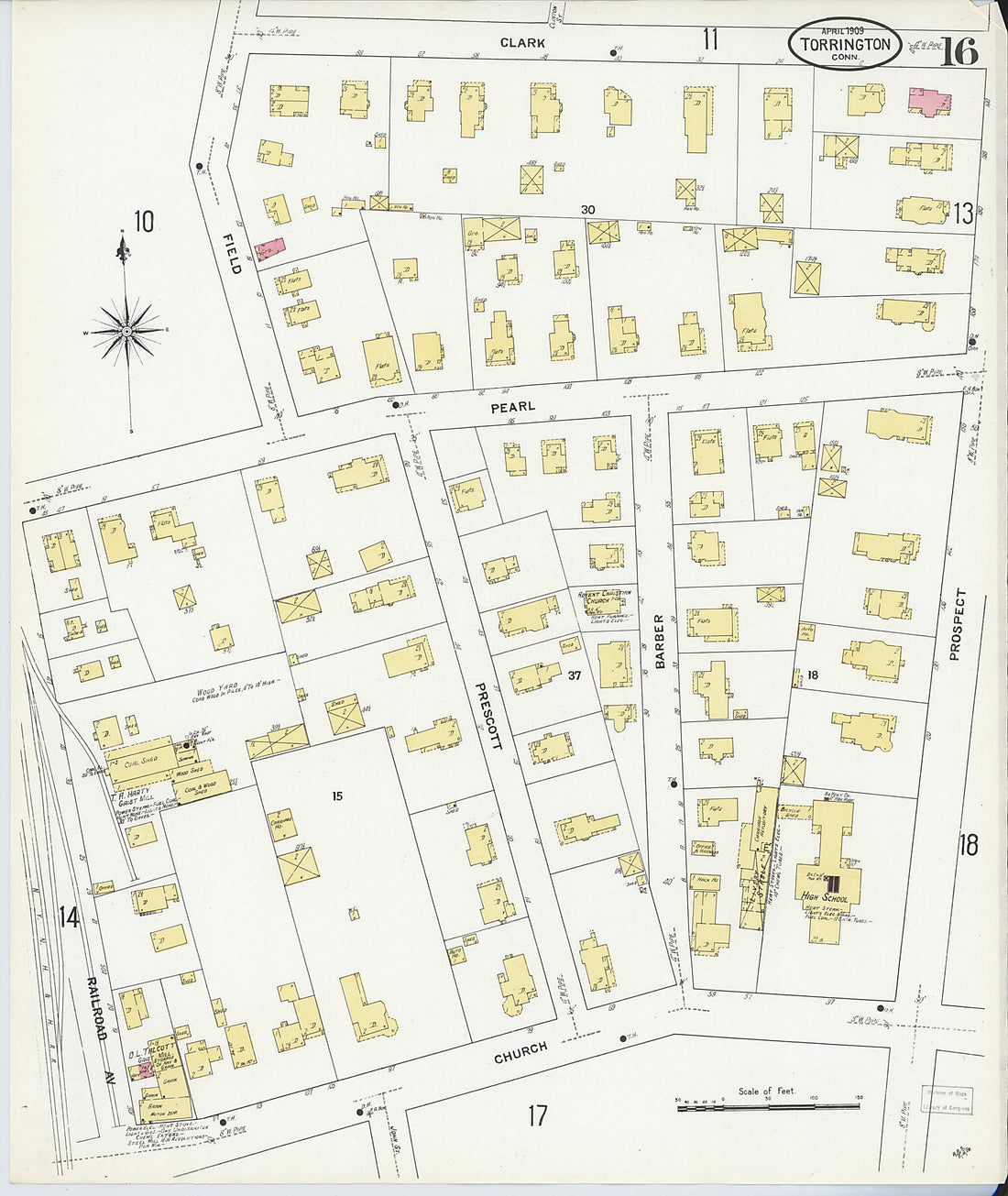 This old map of Torrington, Litchfield County, Connecticut was created by Sanborn Map Company in 1909