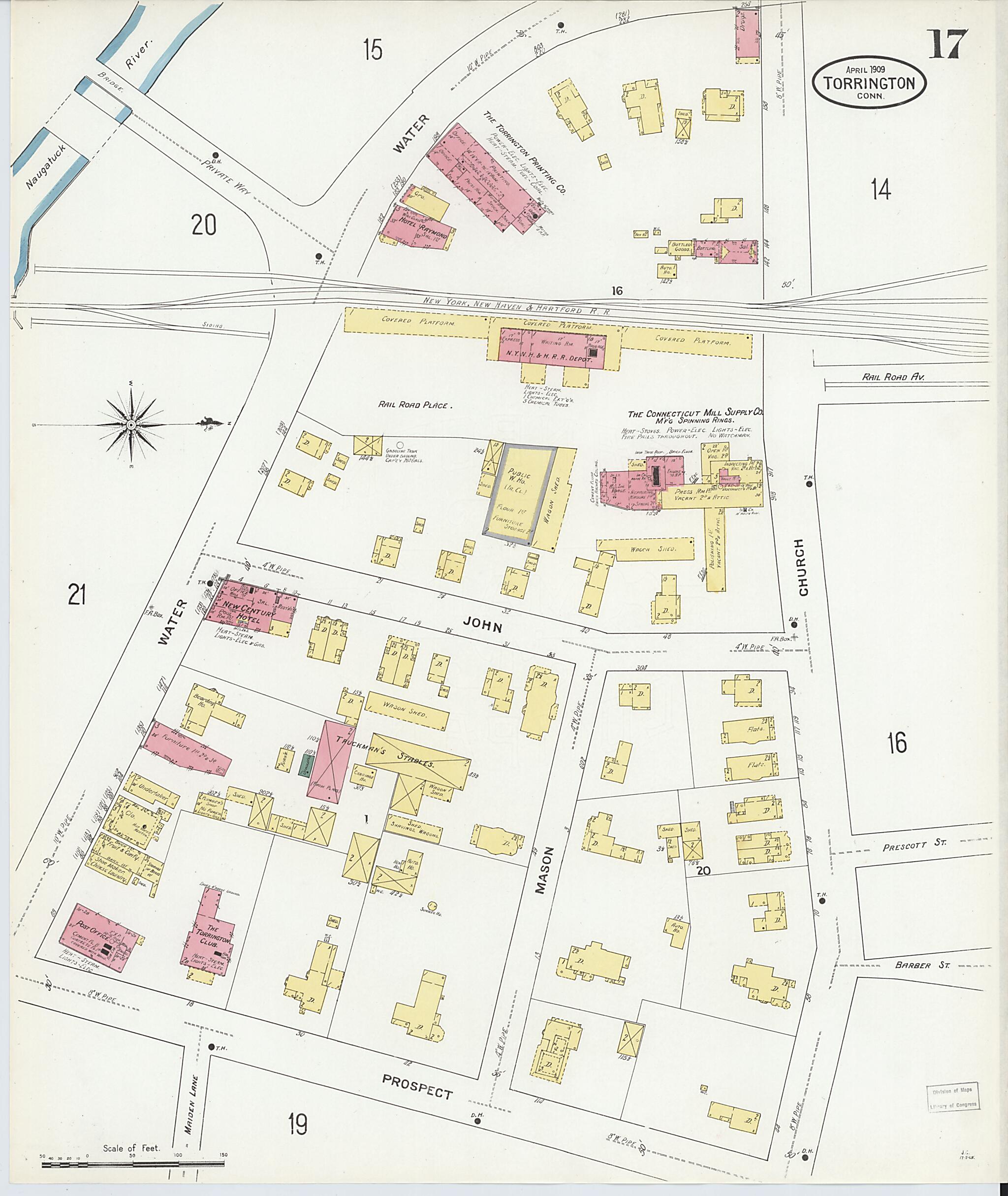 This old map of Torrington, Litchfield County, Connecticut was created by Sanborn Map Company in 1909