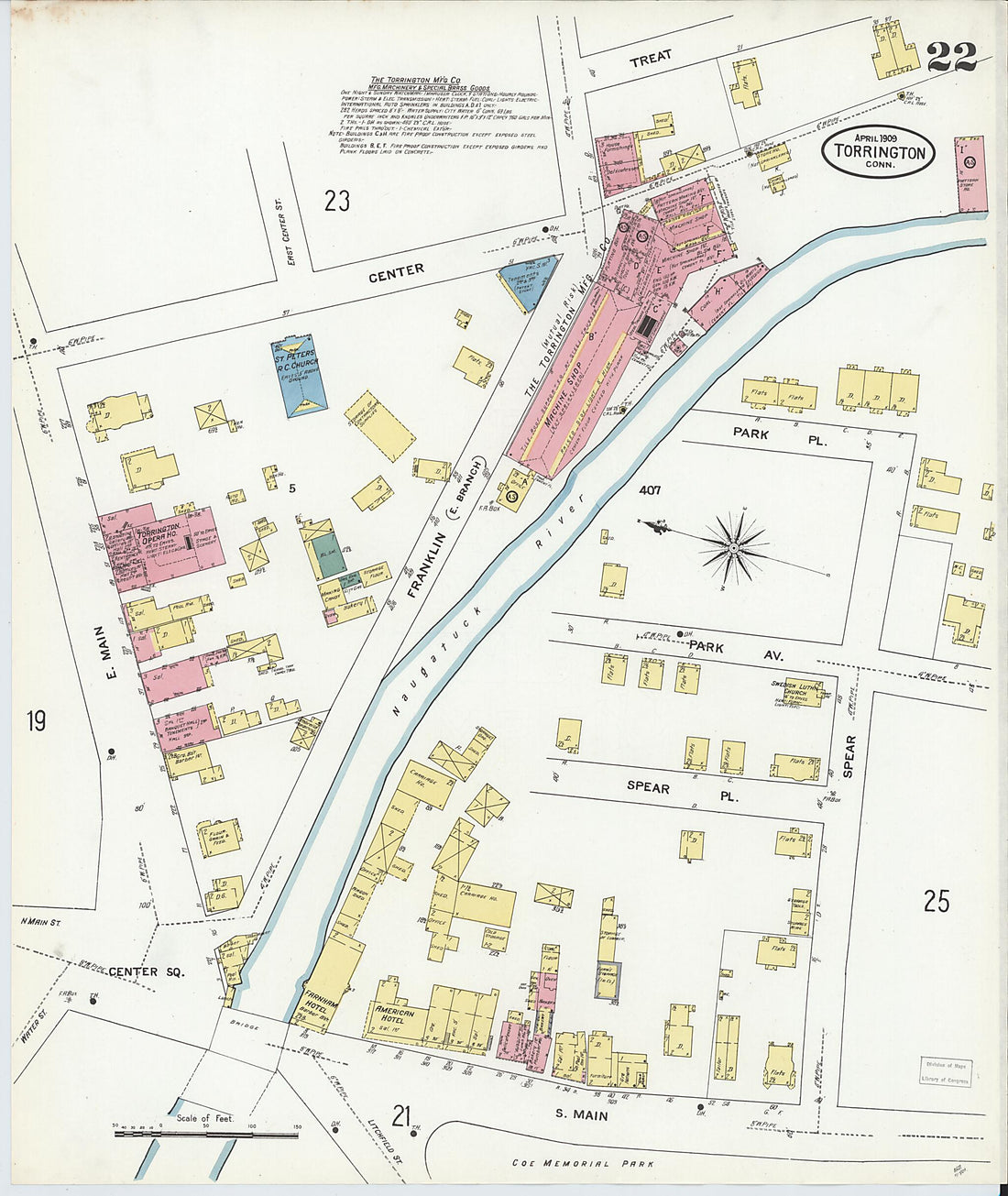 This old map of Torrington, Litchfield County, Connecticut was created by Sanborn Map Company in 1909