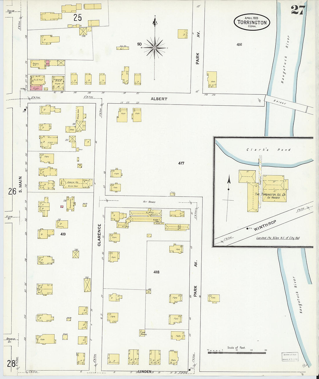 This old map of Torrington, Litchfield County, Connecticut was created by Sanborn Map Company in 1909