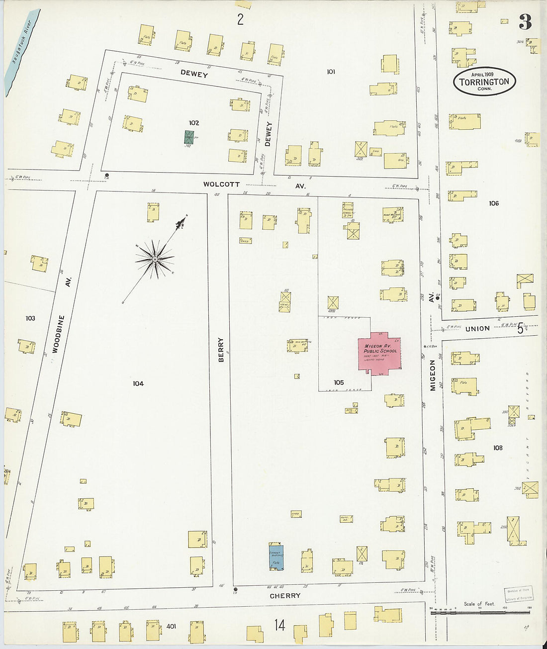 This old map of Torrington, Litchfield County, Connecticut was created by Sanborn Map Company in 1909