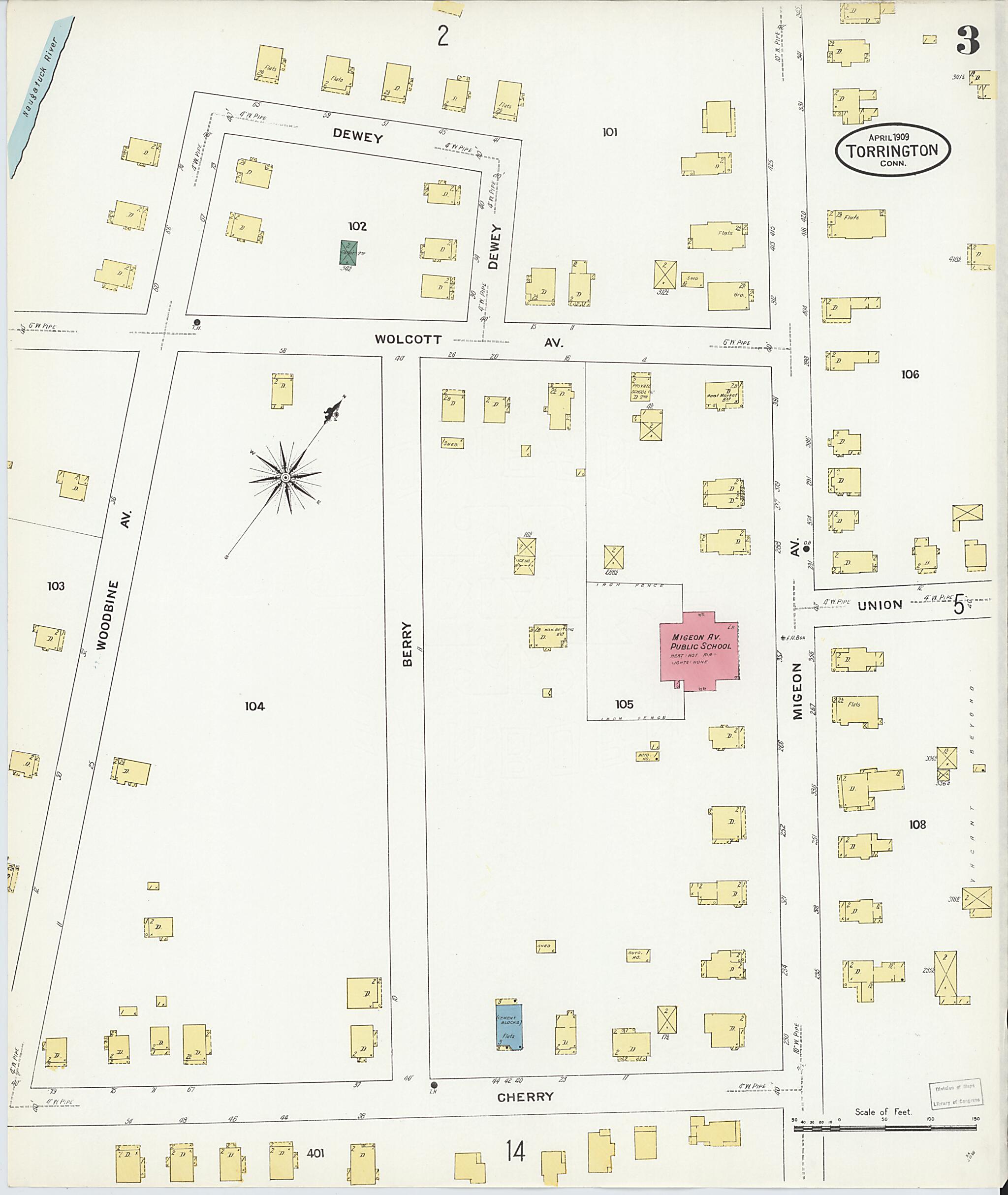This old map of Torrington, Litchfield County, Connecticut was created by Sanborn Map Company in 1909