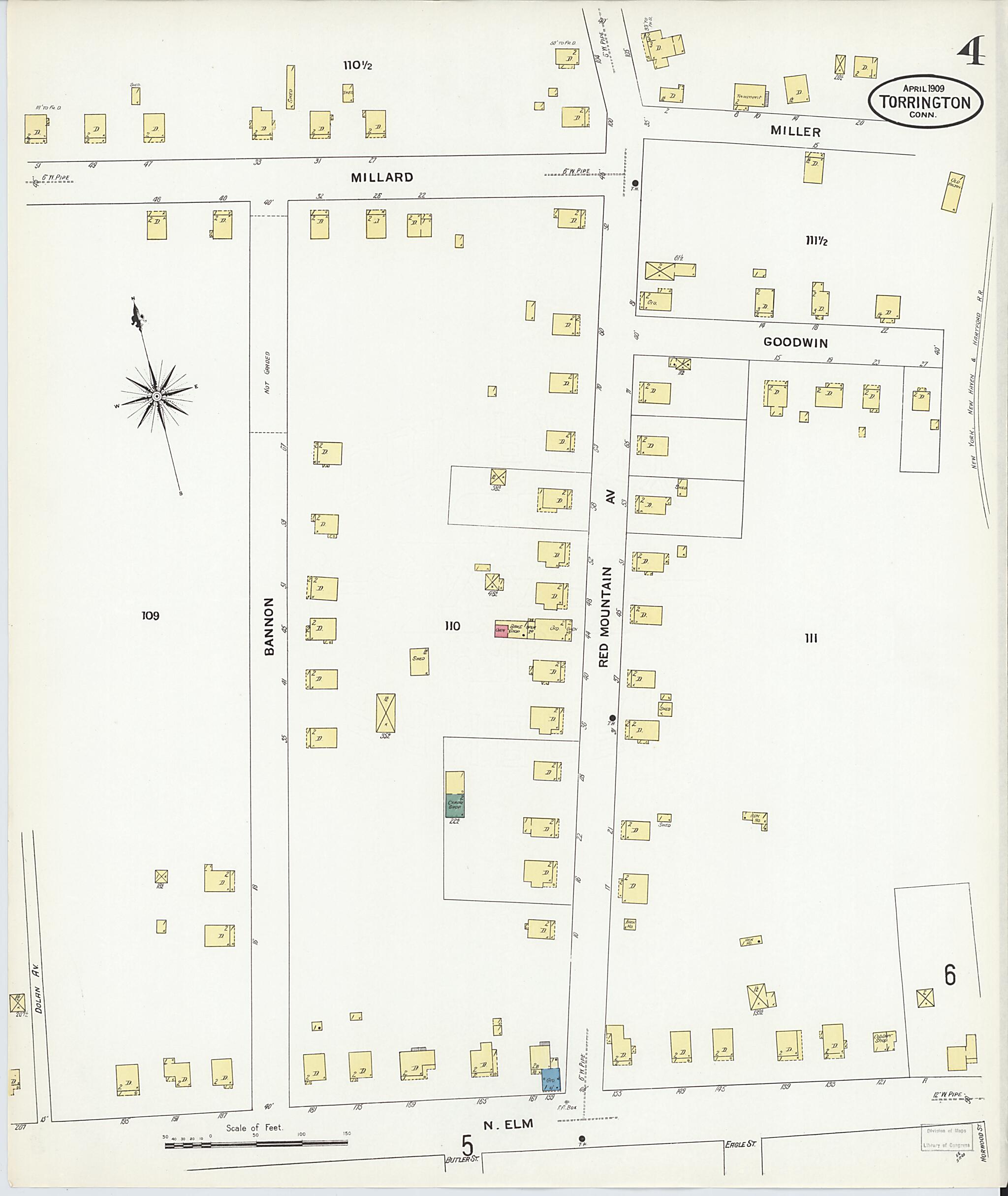 This old map of Torrington, Litchfield County, Connecticut was created by Sanborn Map Company in 1909