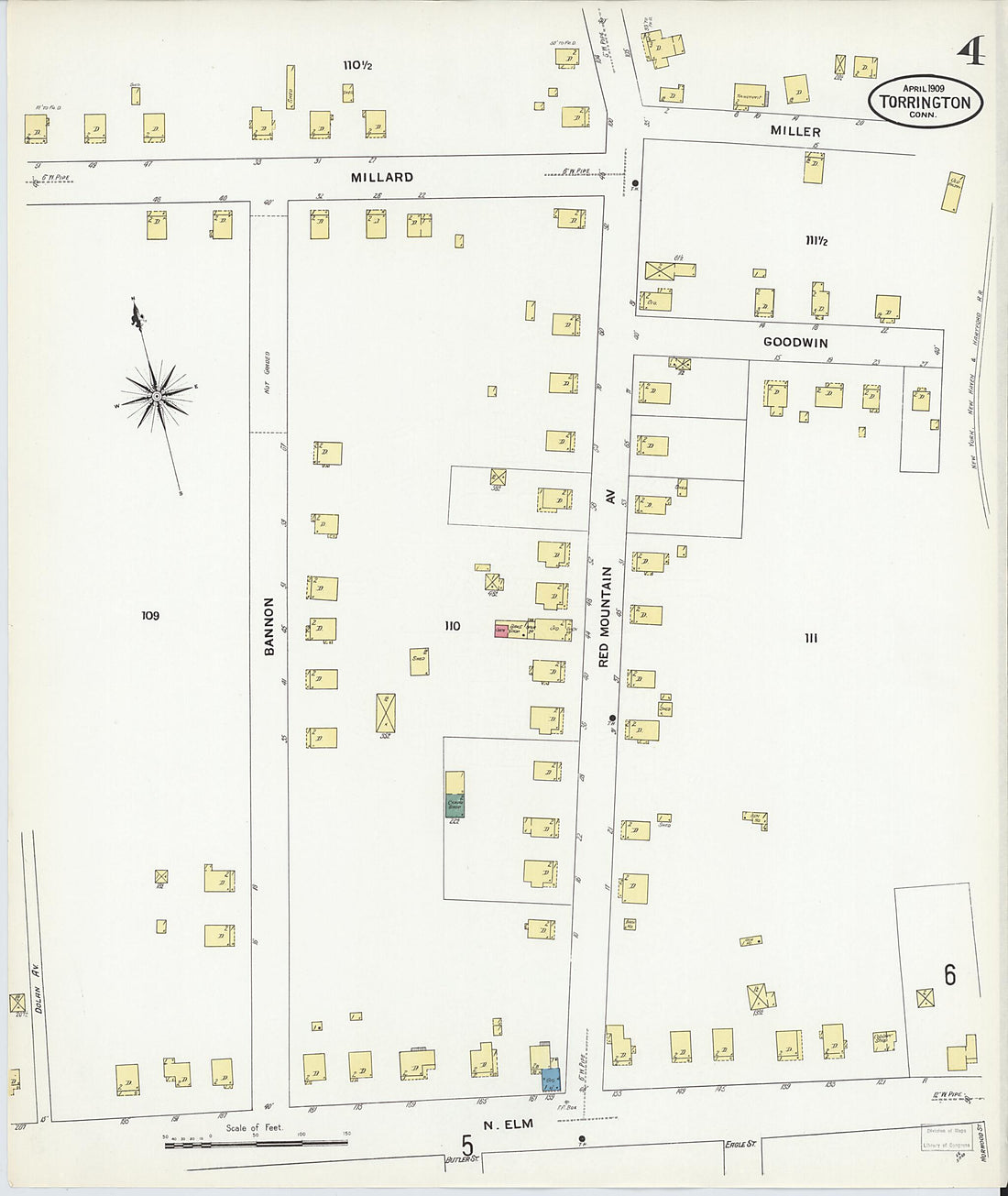 This old map of Torrington, Litchfield County, Connecticut was created by Sanborn Map Company in 1909