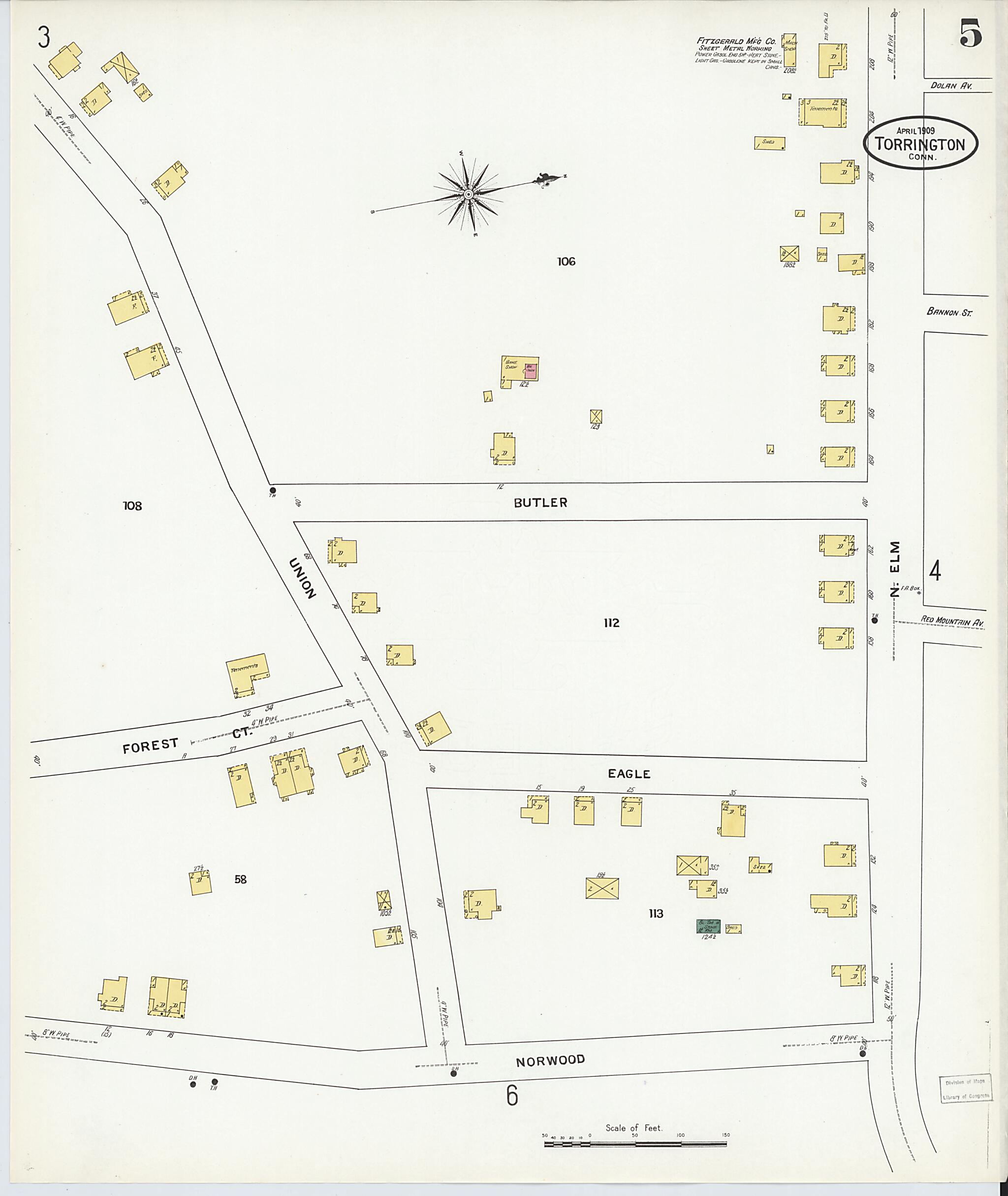 This old map of Torrington, Litchfield County, Connecticut was created by Sanborn Map Company in 1909