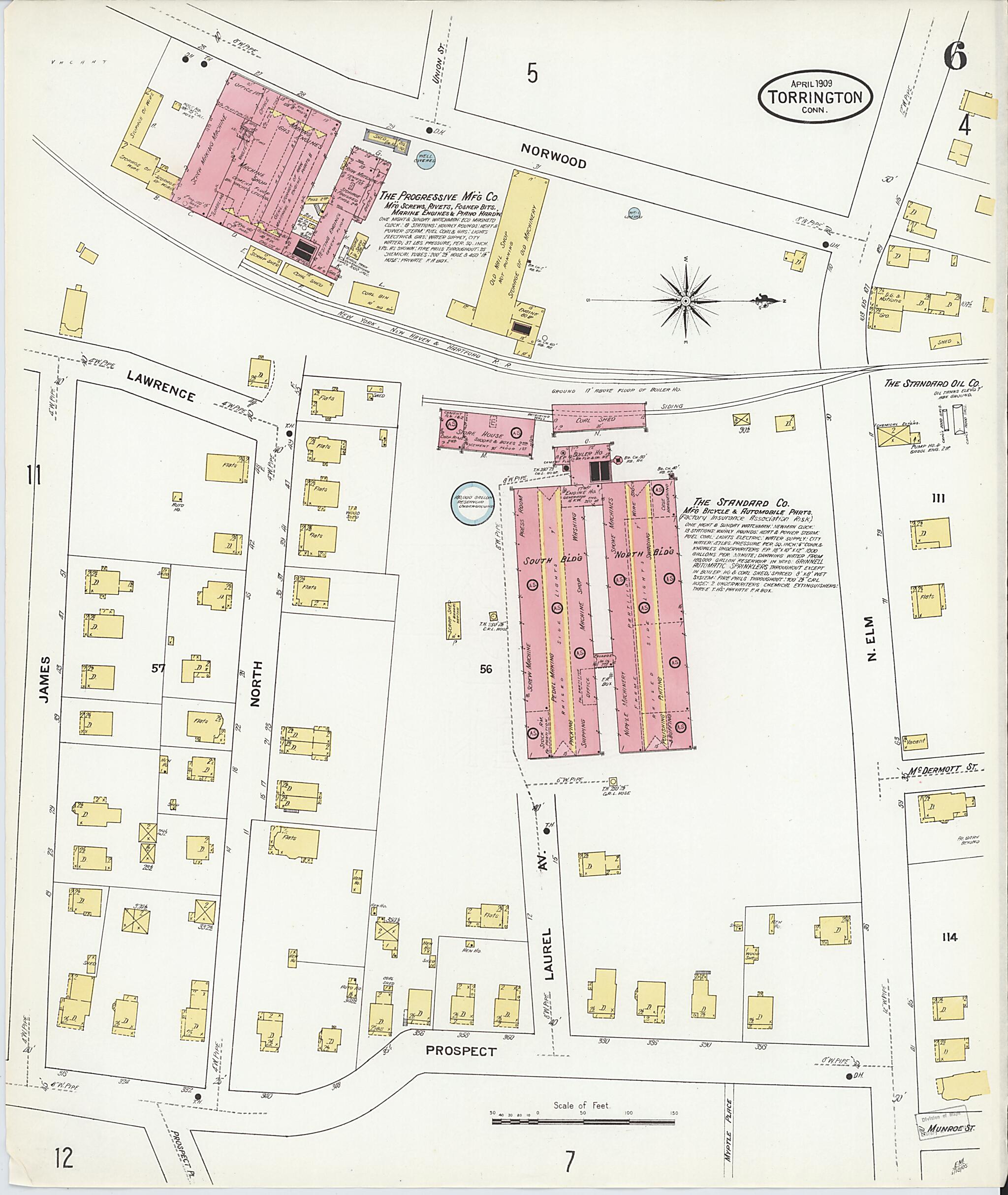 This old map of Torrington, Litchfield County, Connecticut was created by Sanborn Map Company in 1909