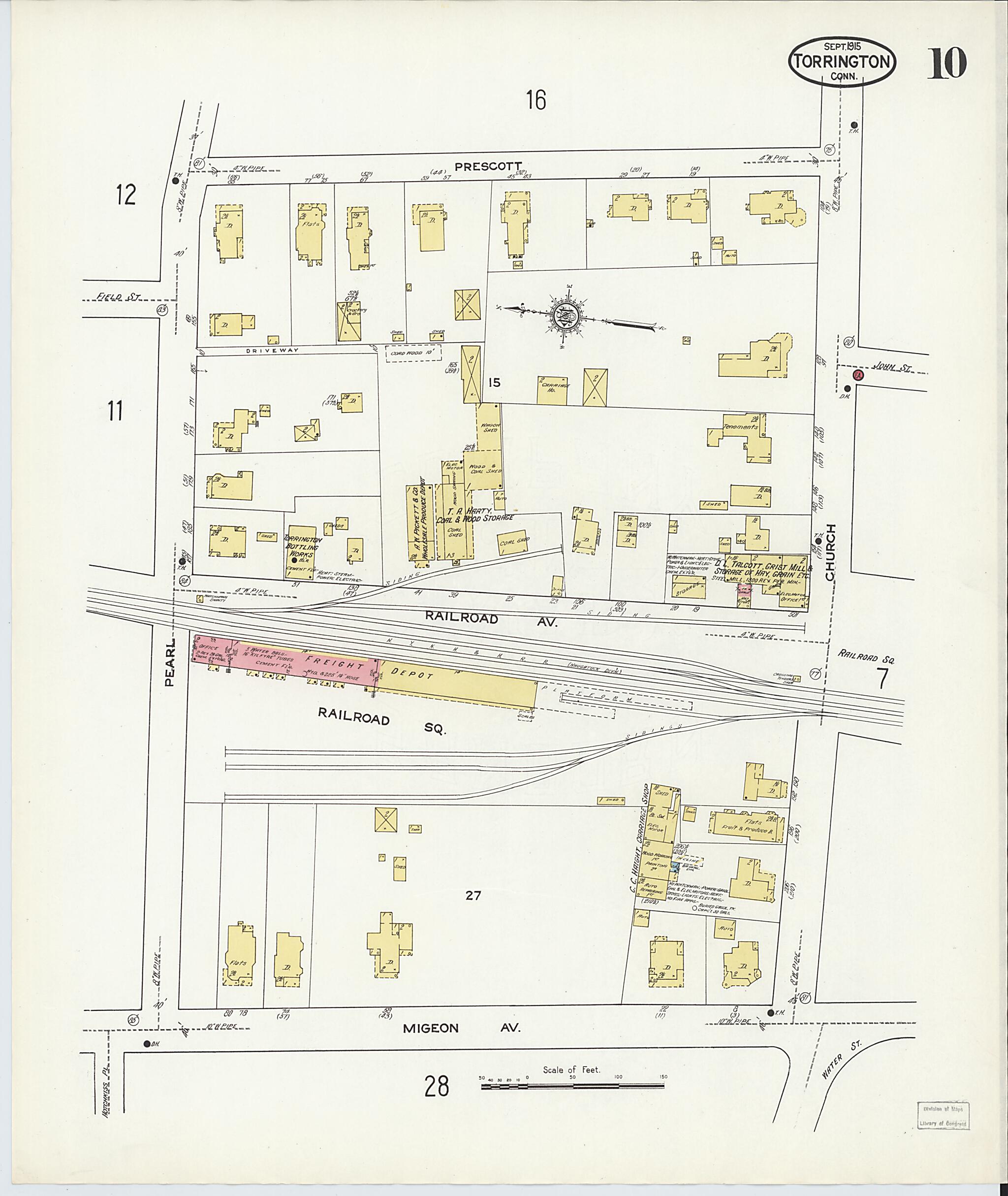 This old map of Torrington, Litchfield County, Connecticut was created by Sanborn Map Company in 1915