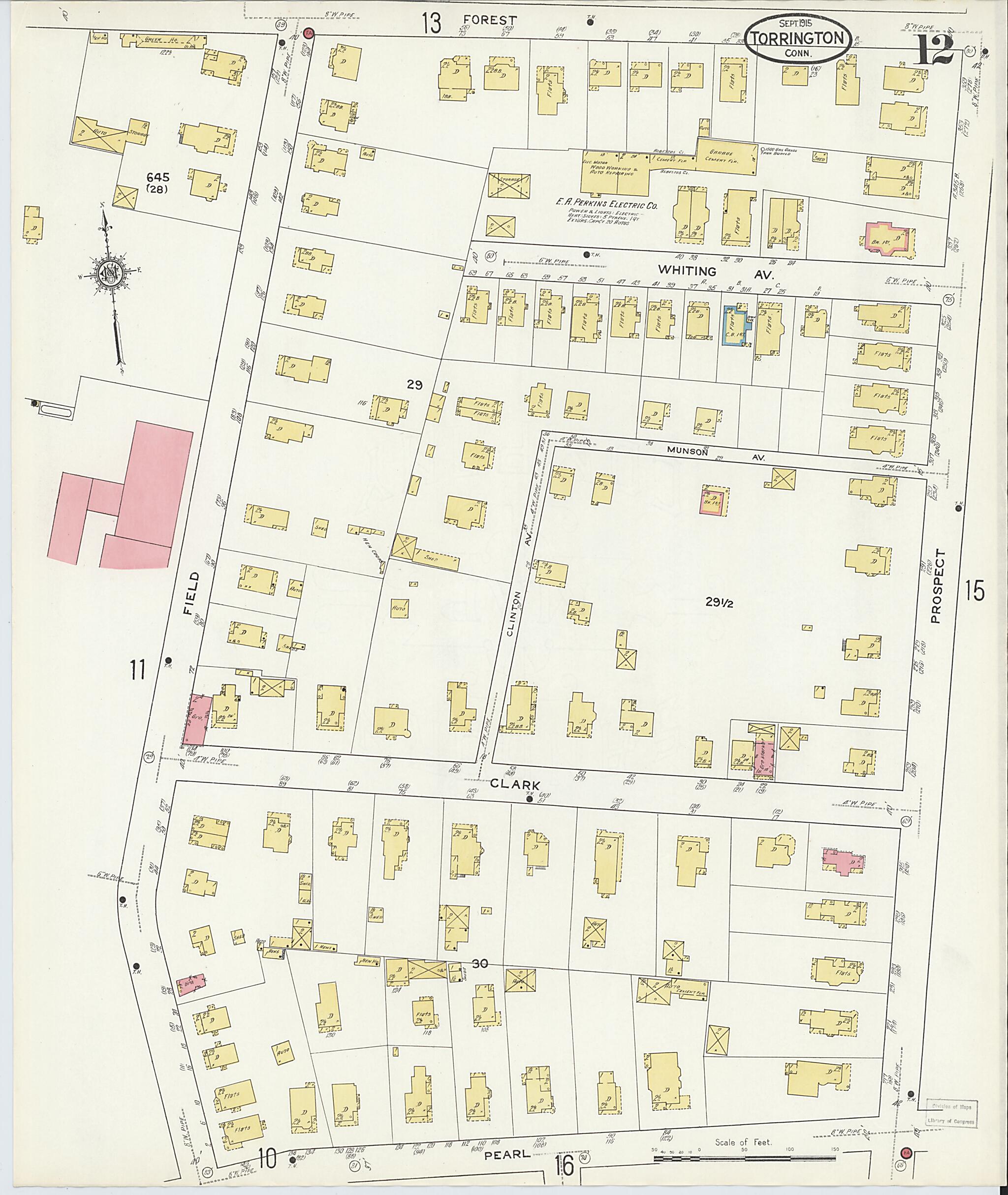 This old map of Torrington, Litchfield County, Connecticut was created by Sanborn Map Company in 1915