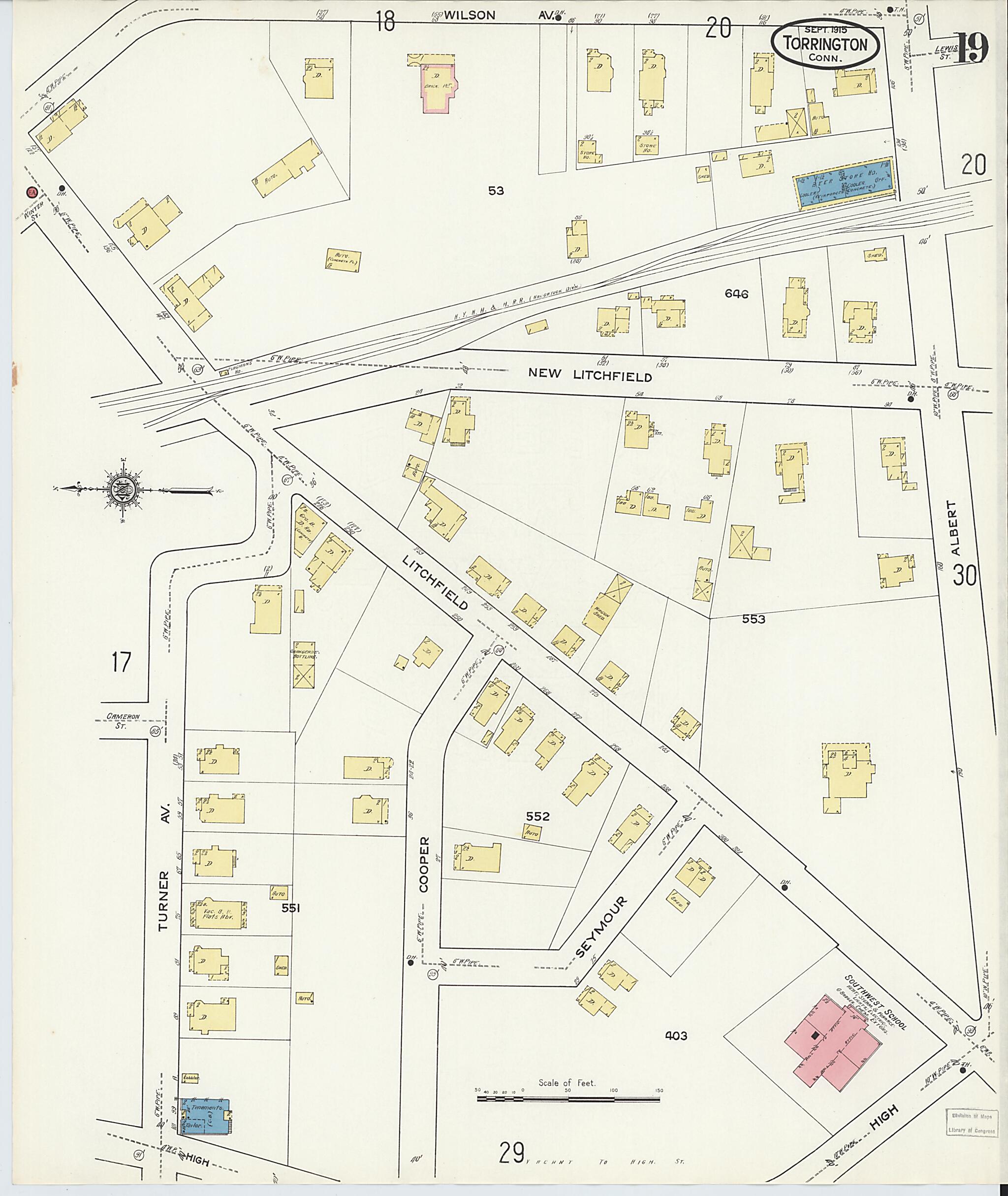 This old map of Torrington, Litchfield County, Connecticut was created by Sanborn Map Company in 1915