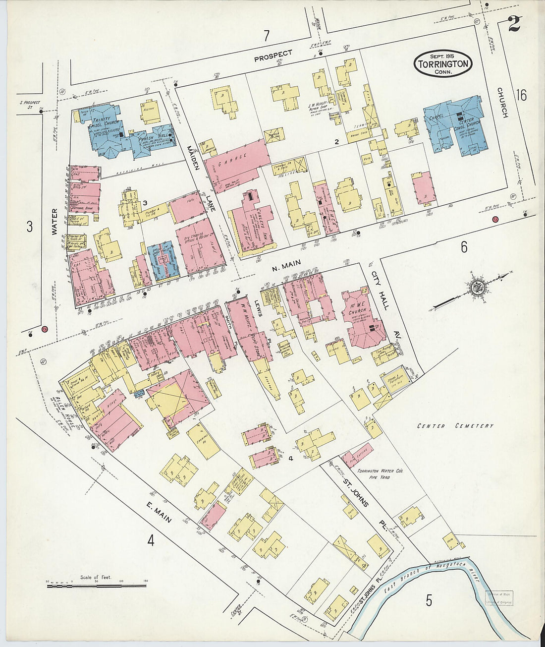 This old map of Torrington, Litchfield County, Connecticut was created by Sanborn Map Company in 1915