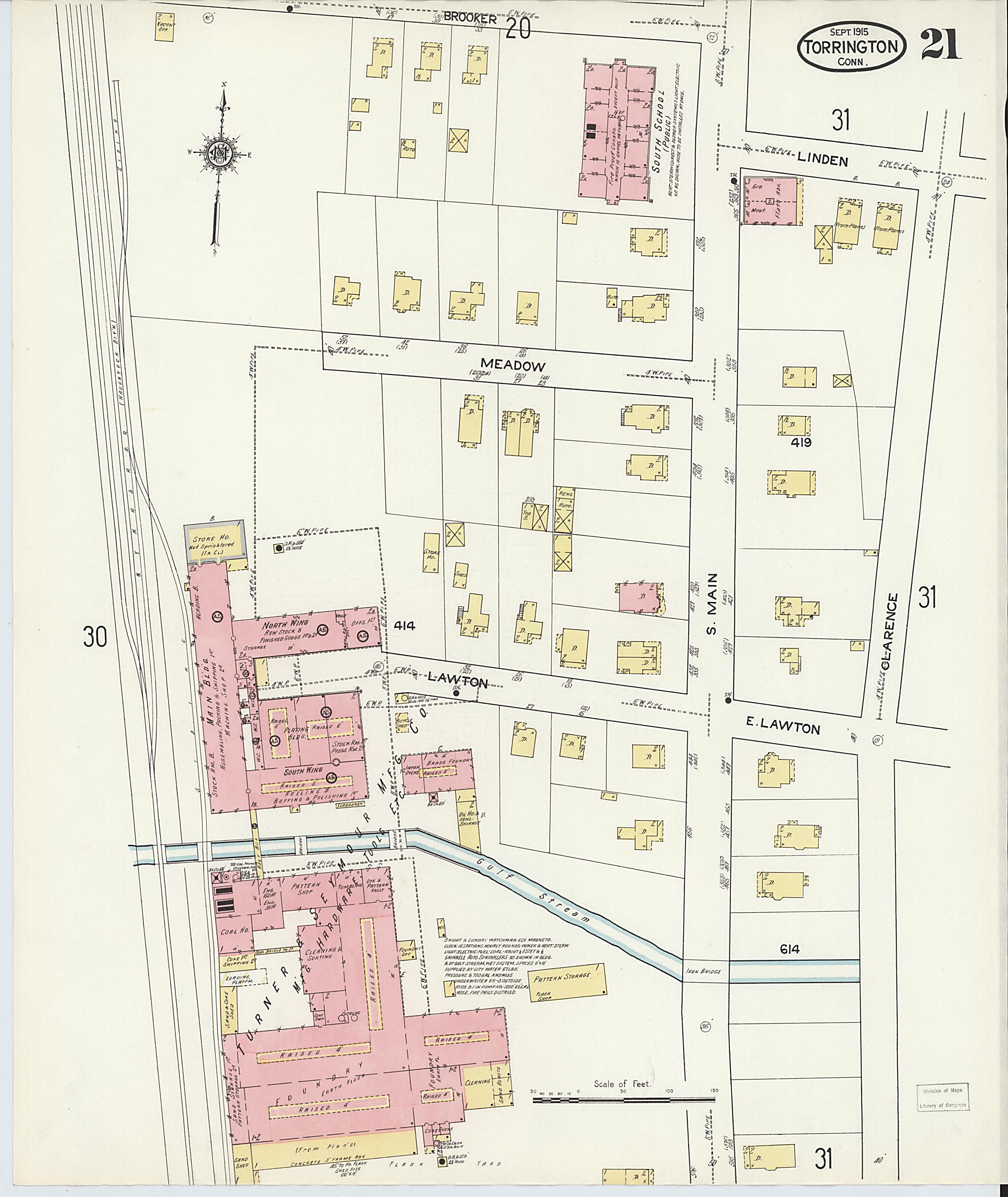 This old map of Torrington, Litchfield County, Connecticut was created by Sanborn Map Company in 1915