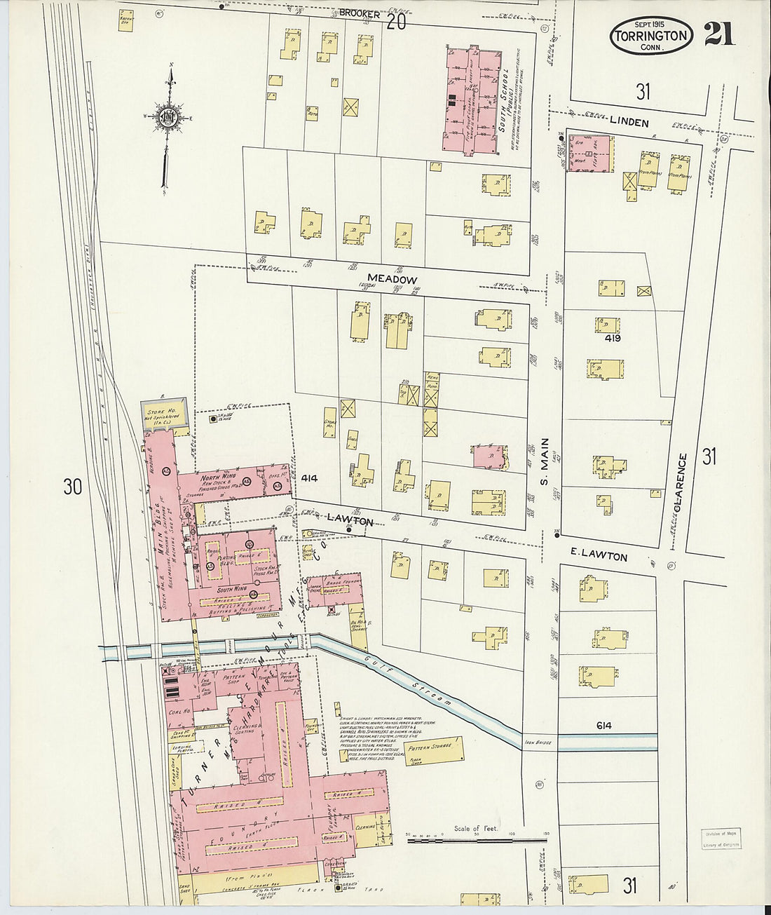 This old map of Torrington, Litchfield County, Connecticut was created by Sanborn Map Company in 1915