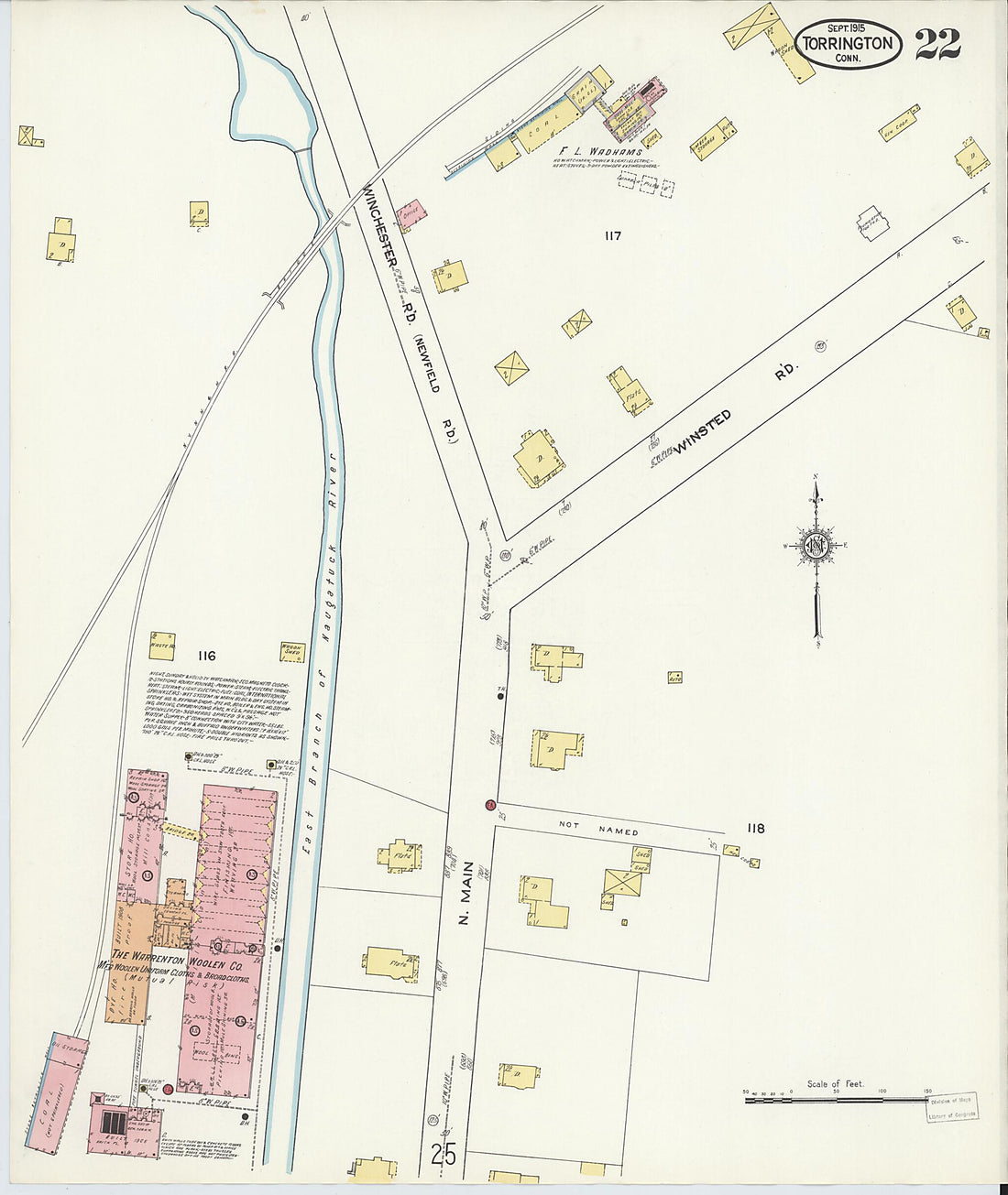 This old map of Torrington, Litchfield County, Connecticut was created by Sanborn Map Company in 1915