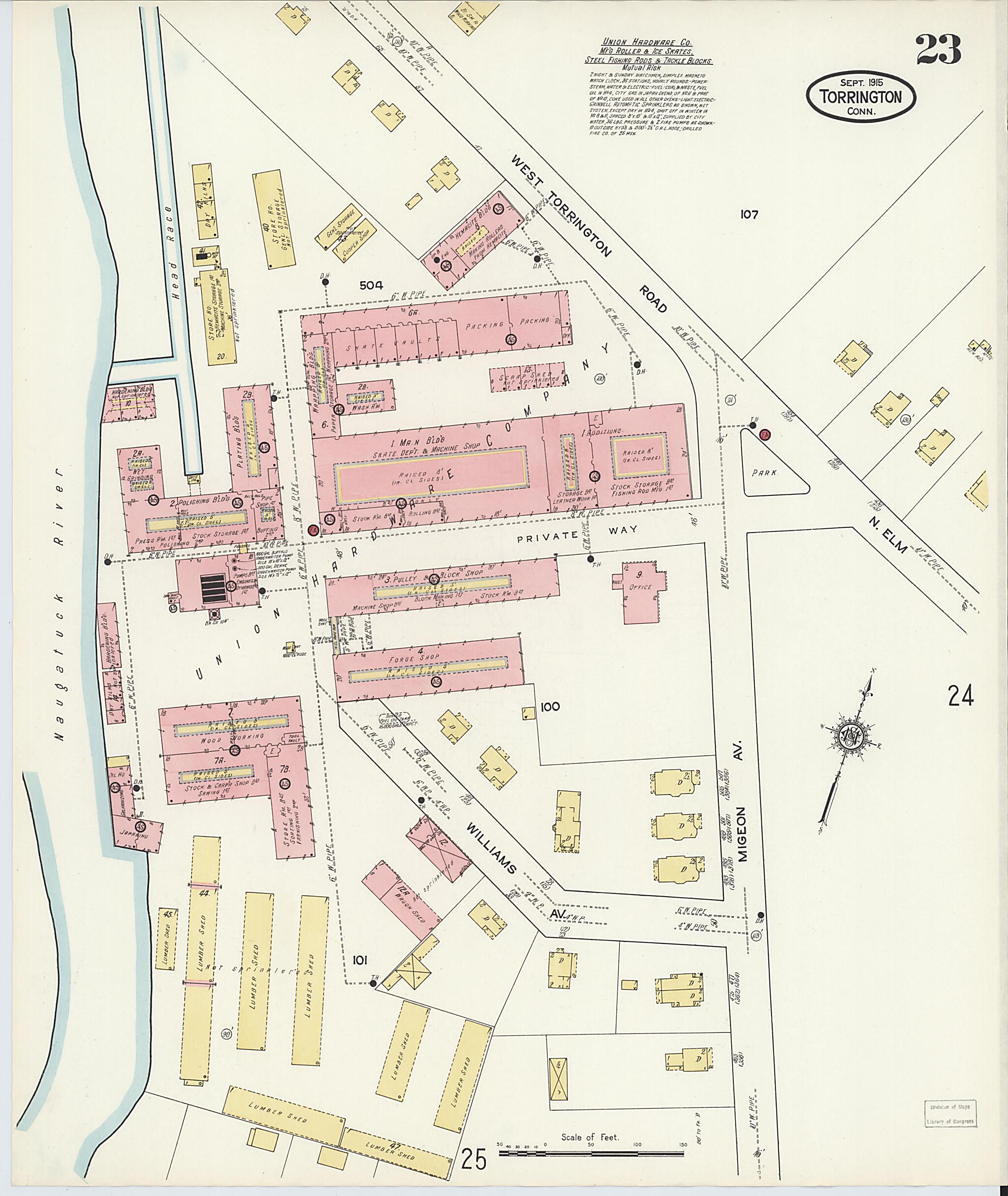 This old map of Torrington, Litchfield County, Connecticut was created by Sanborn Map Company in 1915