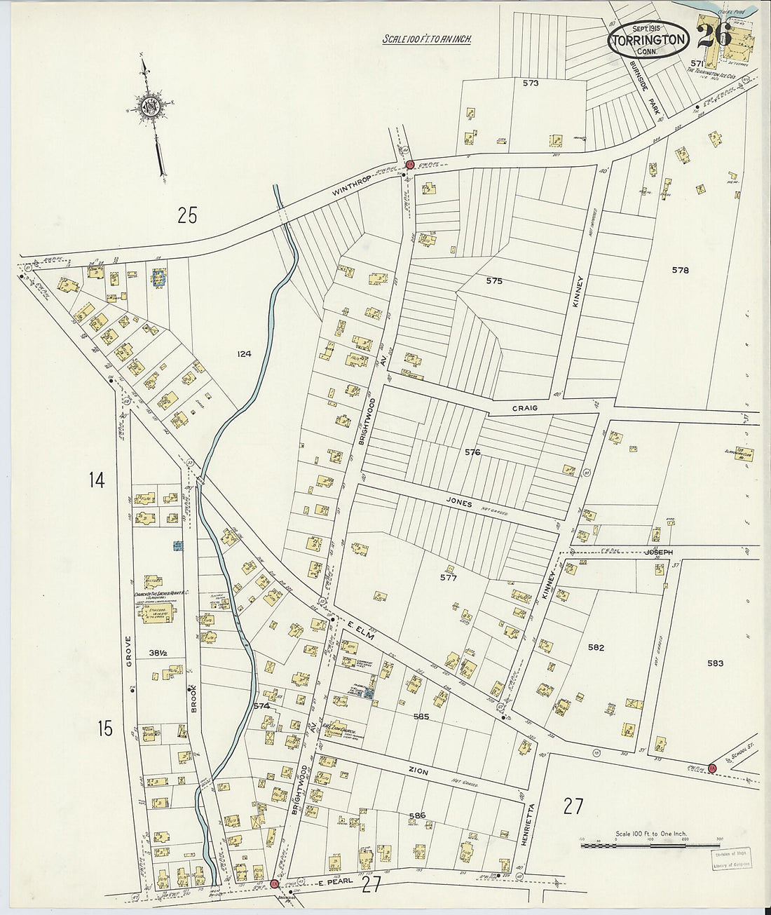 This old map of Torrington, Litchfield County, Connecticut was created by Sanborn Map Company in 1915
