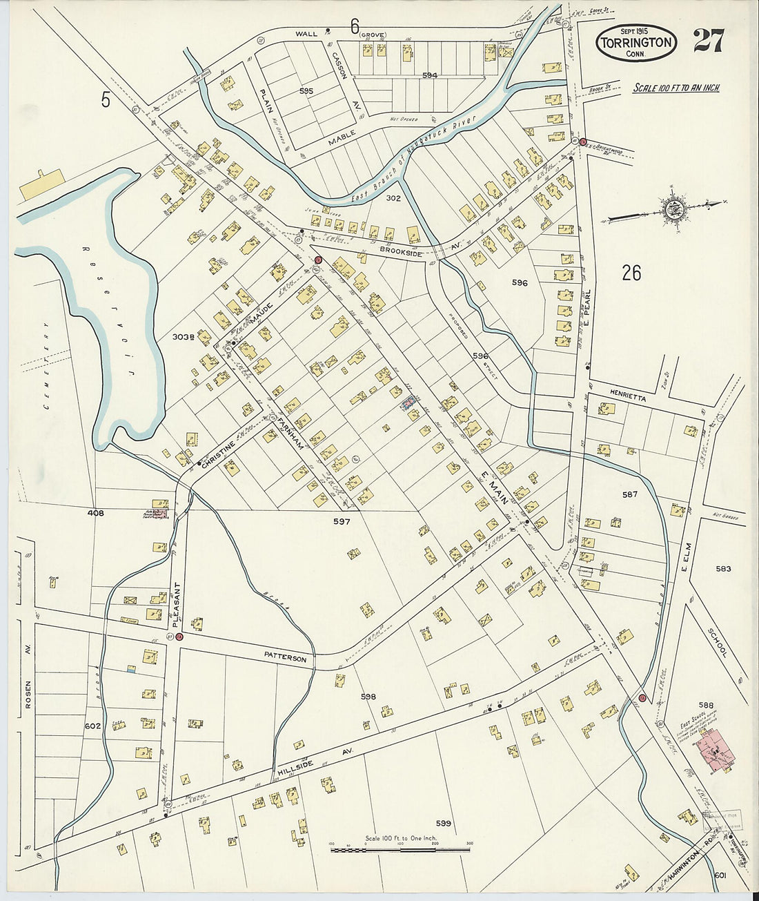 This old map of Torrington, Litchfield County, Connecticut was created by Sanborn Map Company in 1915