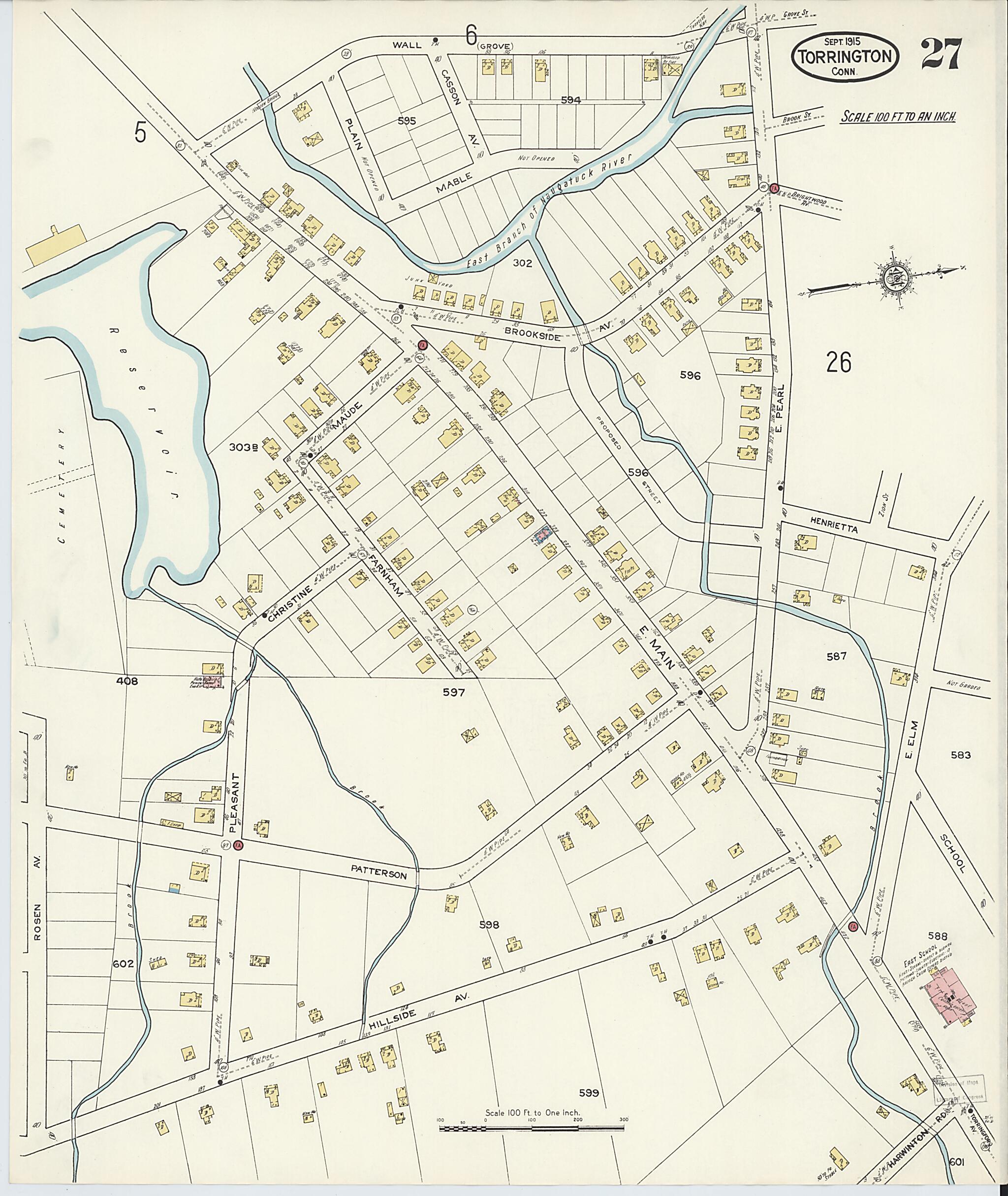 This old map of Torrington, Litchfield County, Connecticut was created by Sanborn Map Company in 1915