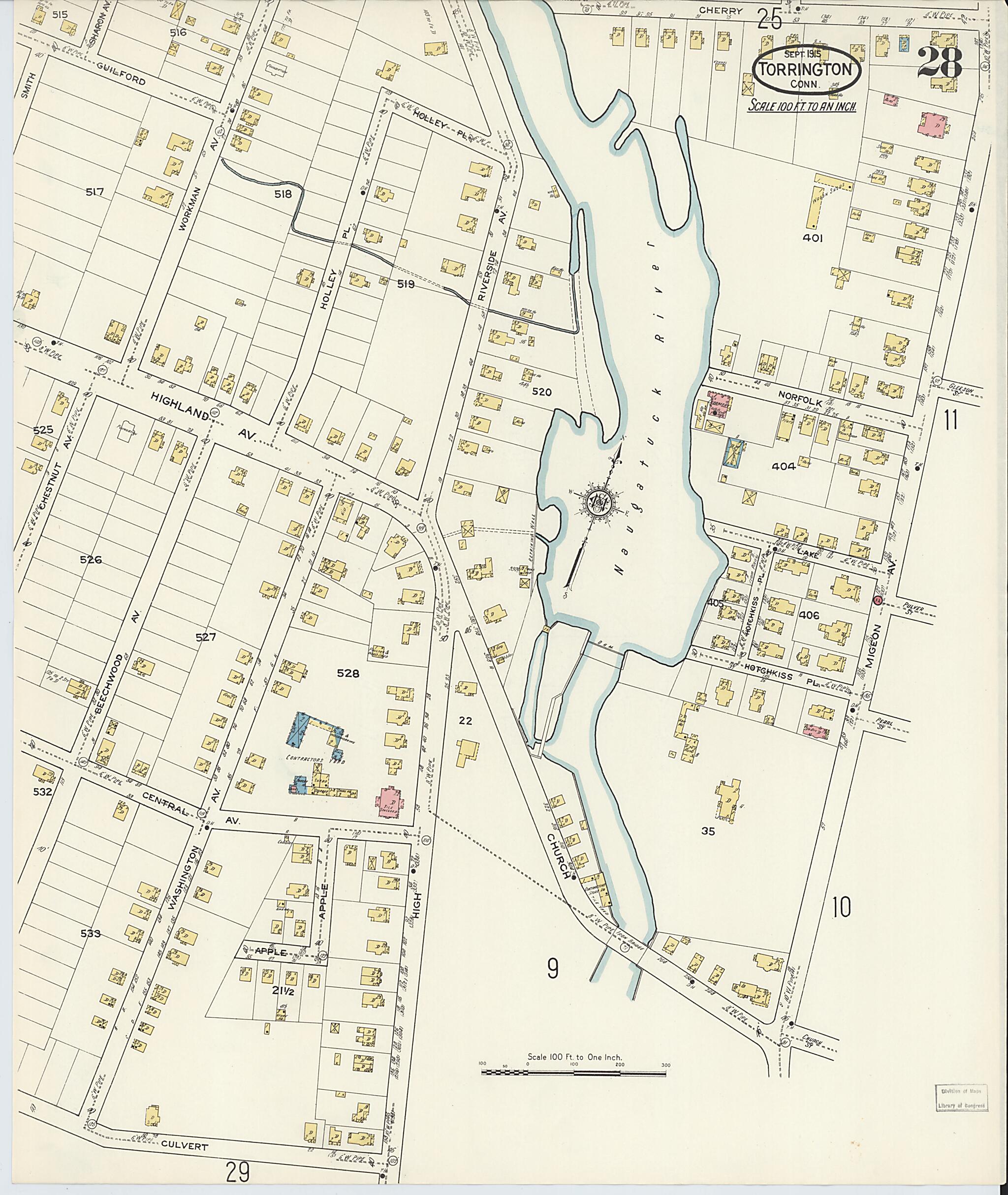 This old map of Torrington, Litchfield County, Connecticut was created by Sanborn Map Company in 1915
