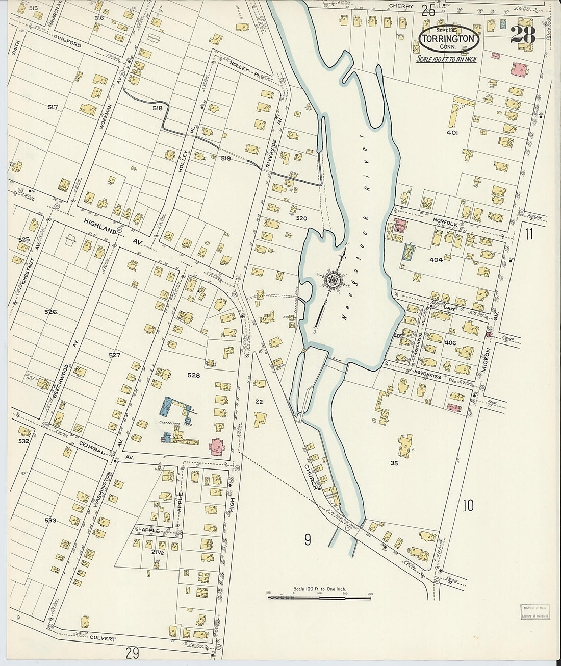 This old map of Torrington, Litchfield County, Connecticut was created by Sanborn Map Company in 1915
