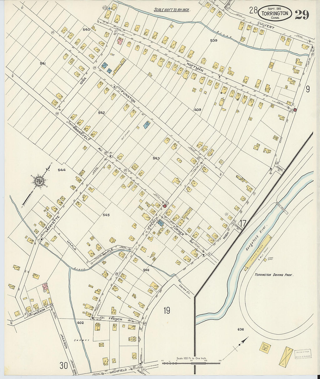 This old map of Torrington, Litchfield County, Connecticut was created by Sanborn Map Company in 1915