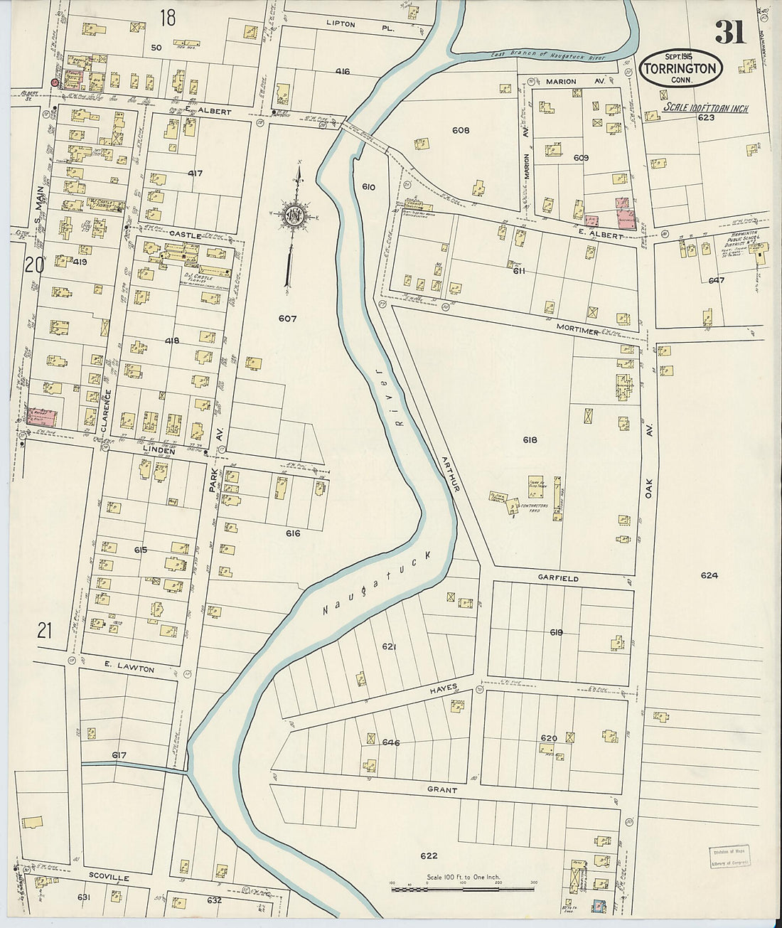 This old map of Torrington, Litchfield County, Connecticut was created by Sanborn Map Company in 1915