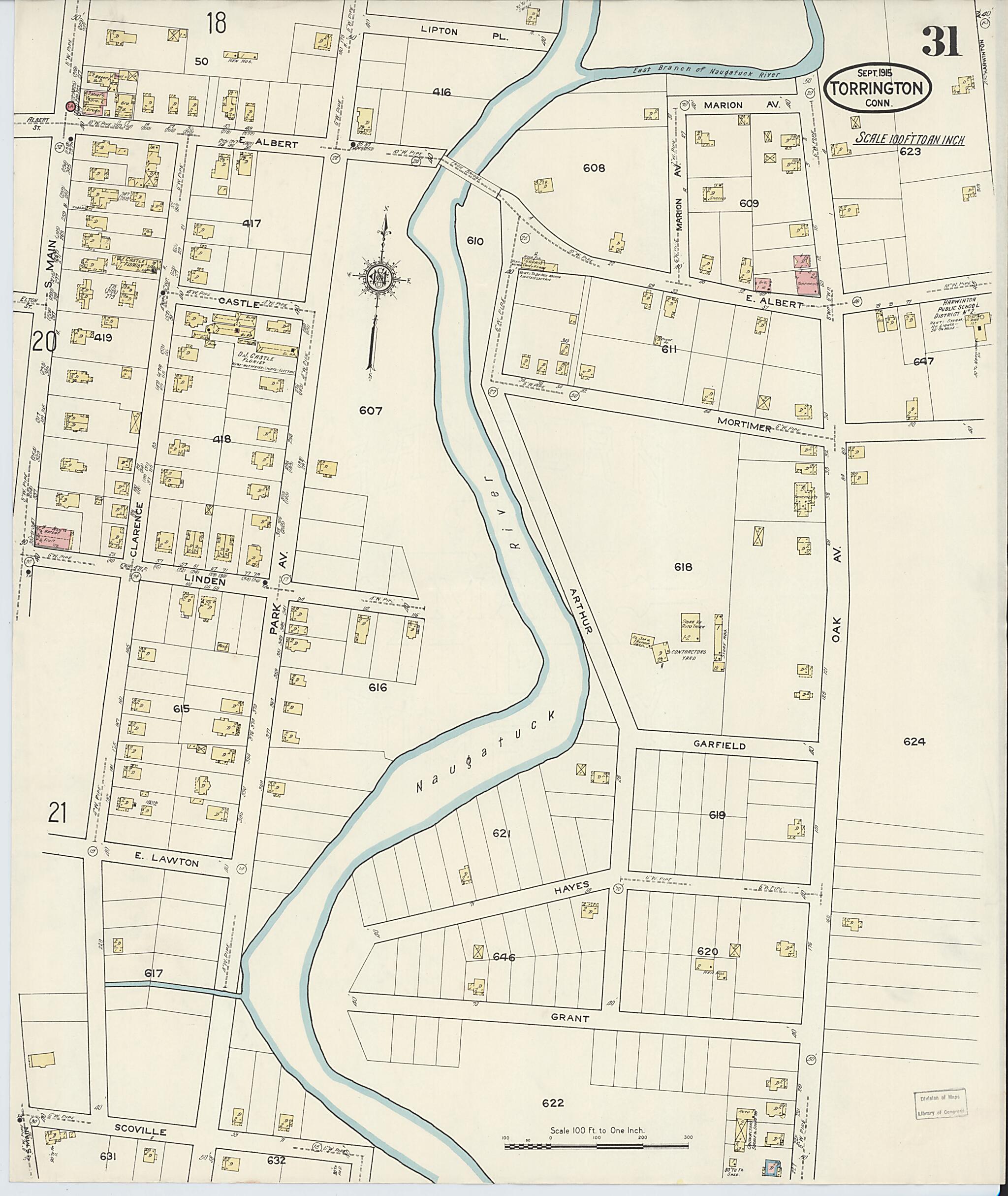 This old map of Torrington, Litchfield County, Connecticut was created by Sanborn Map Company in 1915